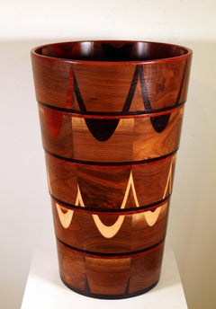 Modern Padauk, Redwood, Walnut, Maple, and Wenge Wood Large Design Vessel Signed