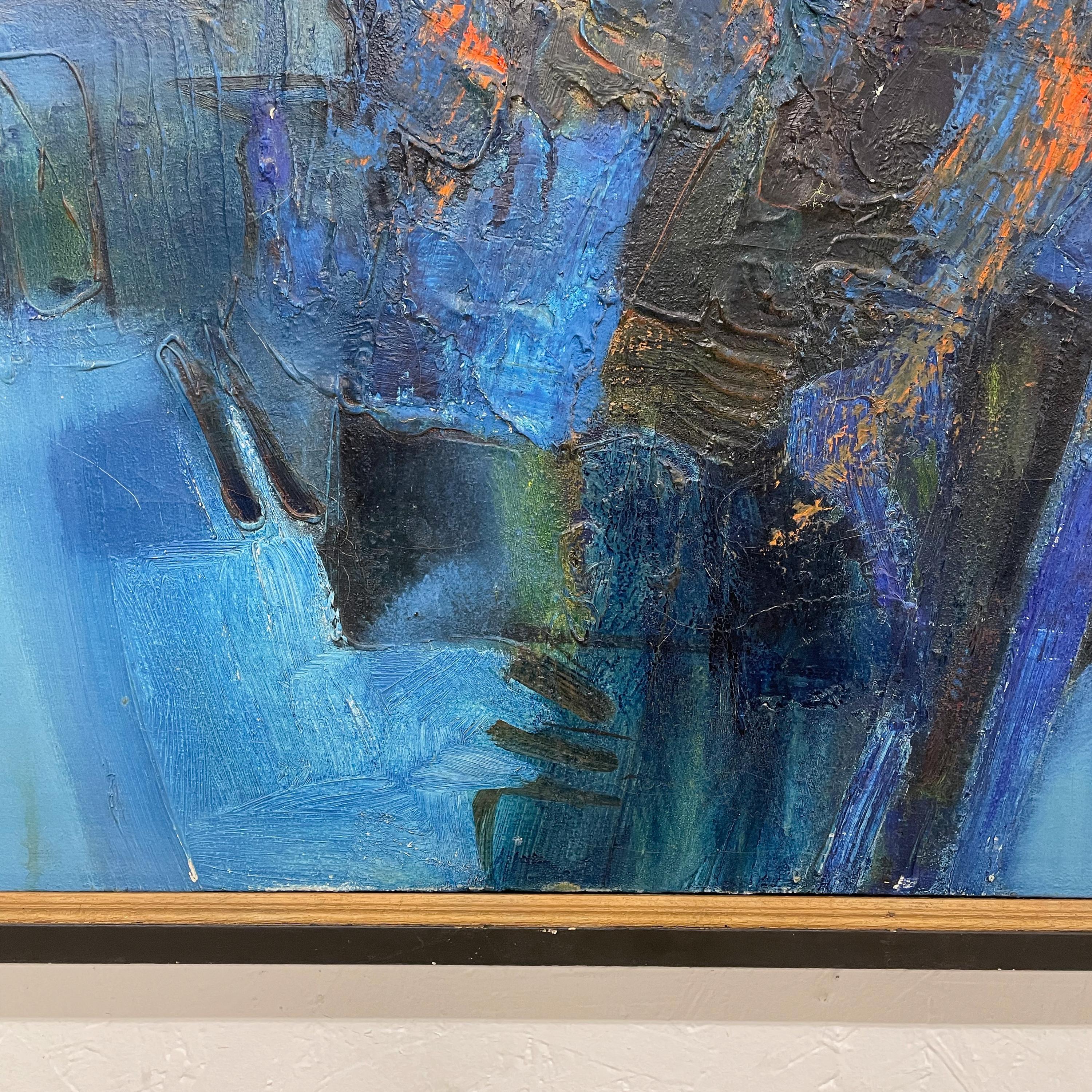 Expressionniste Peinture d'art moderne abstraite bleue, huile sur toile signée, 1985  en vente