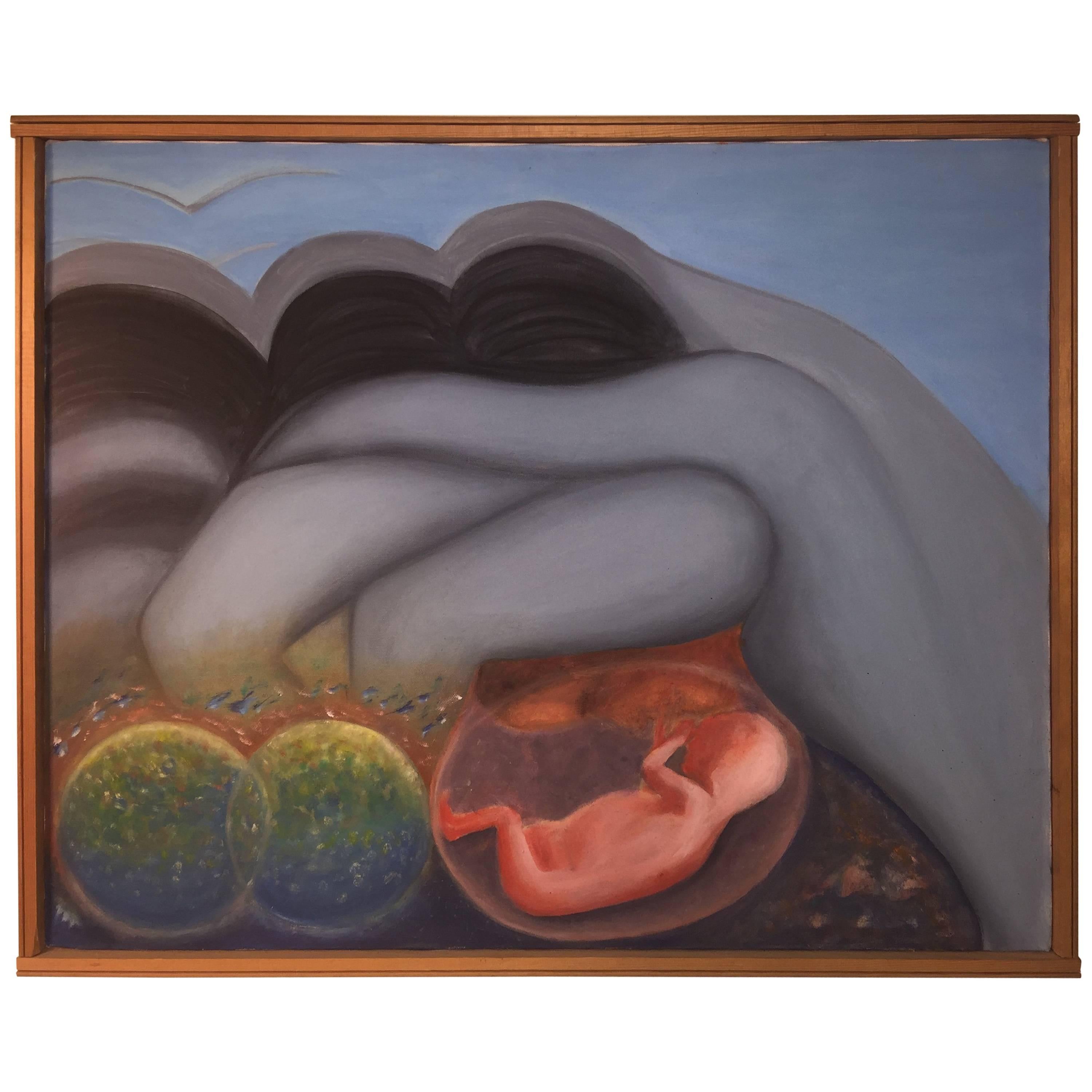 Modern Painting of Baby in Womb in Abstract Setting For Sale