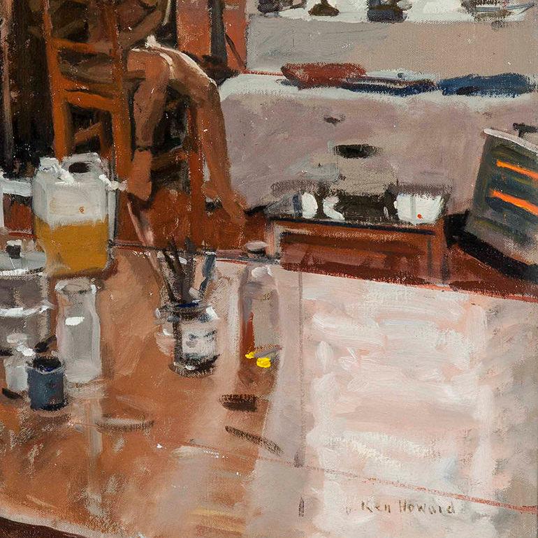 Britannique Peinture moderne d'un nu féminin dans l'atelier d'un artiste par Ken Howard