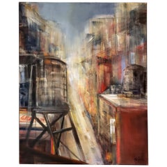 Modern Painting of New York City Rooftops and Water Towers by M. C. Pajeile