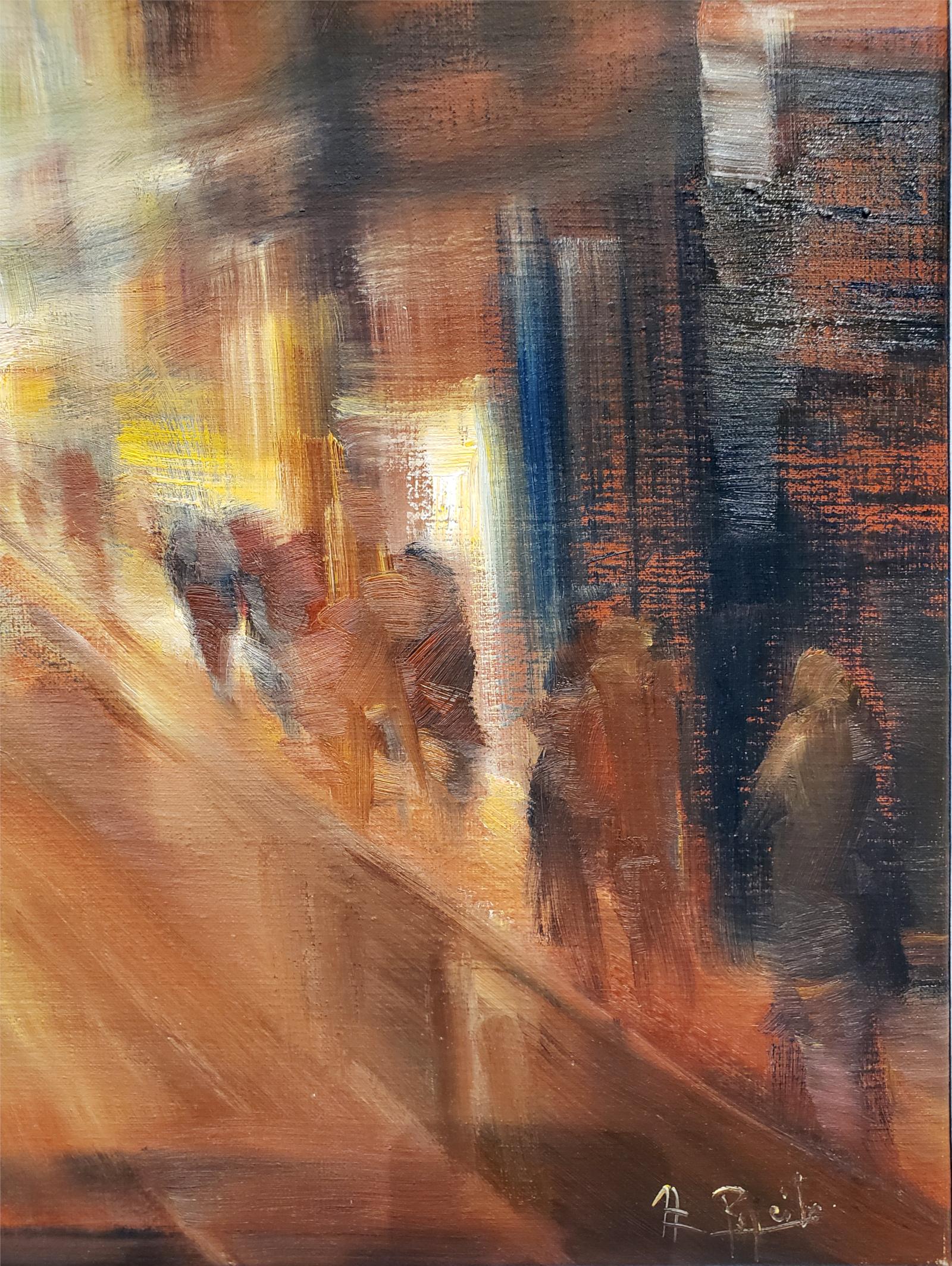Expressionist Modern Painting of New York City Street at Night by M. C. Pajeile For Sale