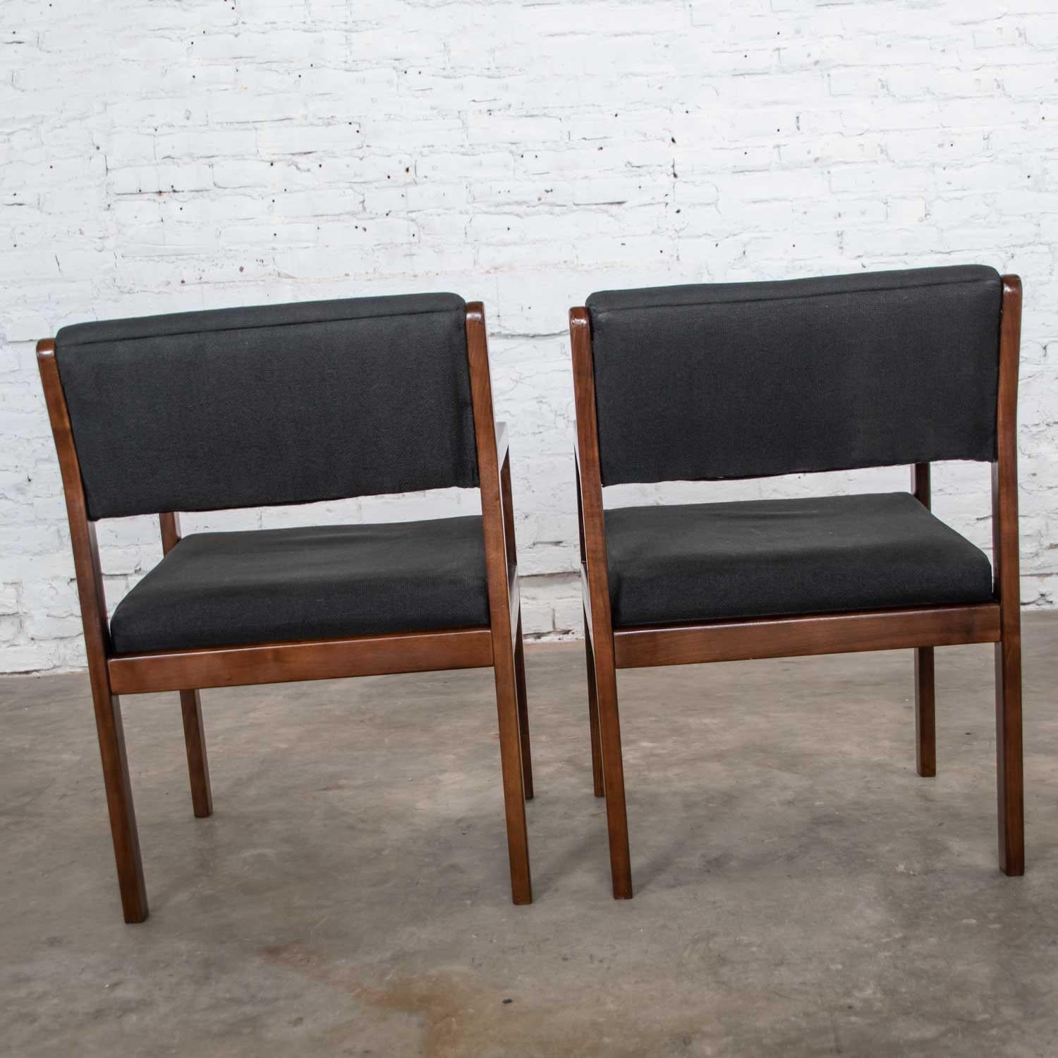 Modern Pair of Black and Walnut Tone Wood Accent or Dining Armchairs by Haworth For Sale 1
