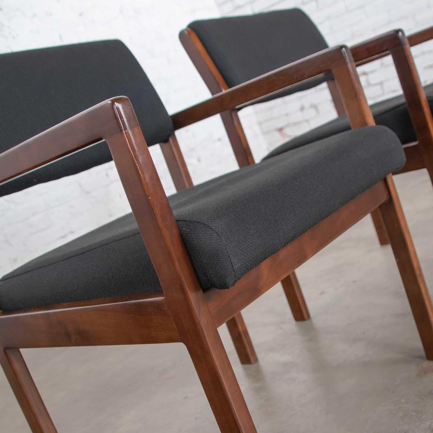 Modern Pair of Black and Walnut Tone Wood Accent or Dining Armchairs by Haworth For Sale 2