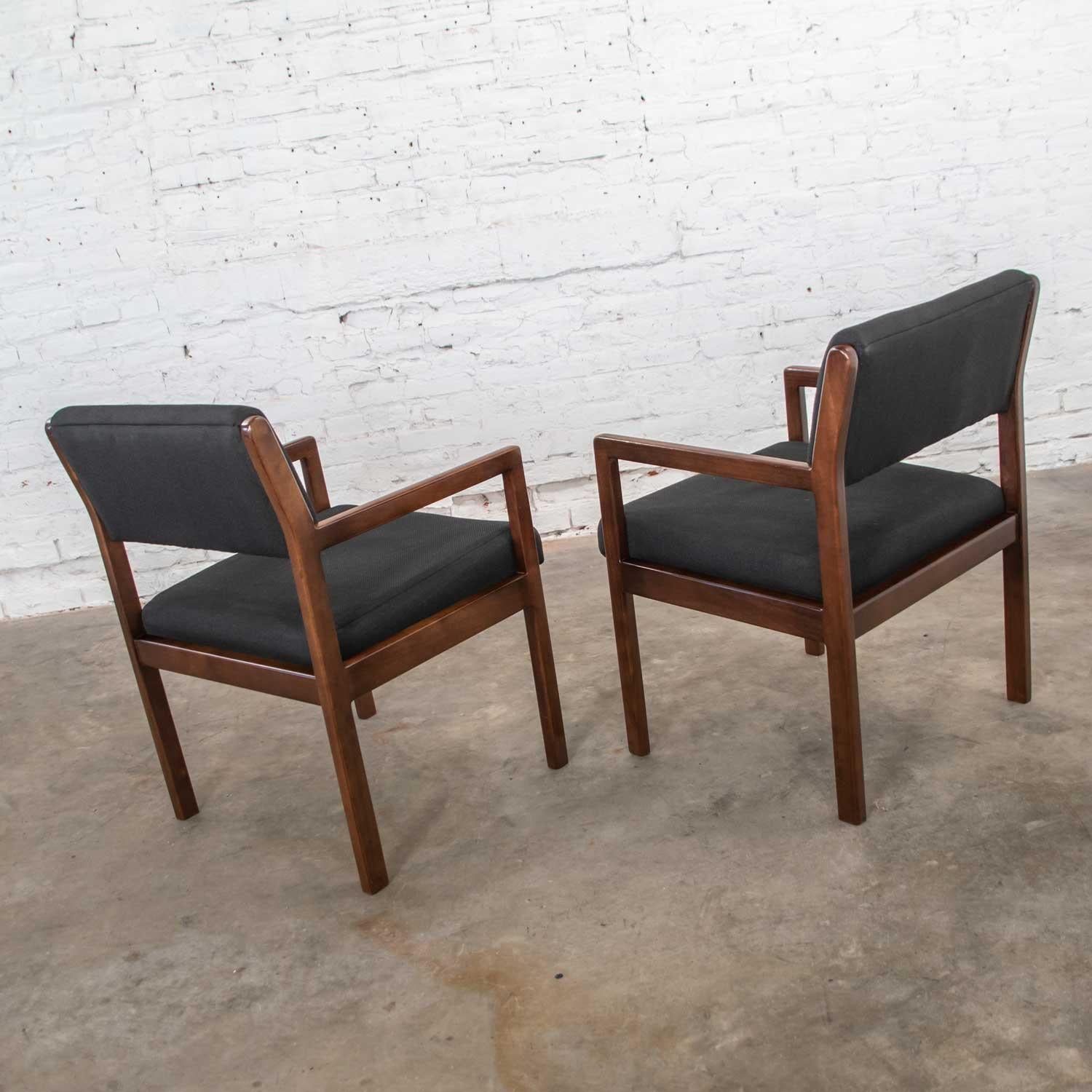 Modern Pair of Black and Walnut Tone Wood Accent or Dining Armchairs by Haworth For Sale 3