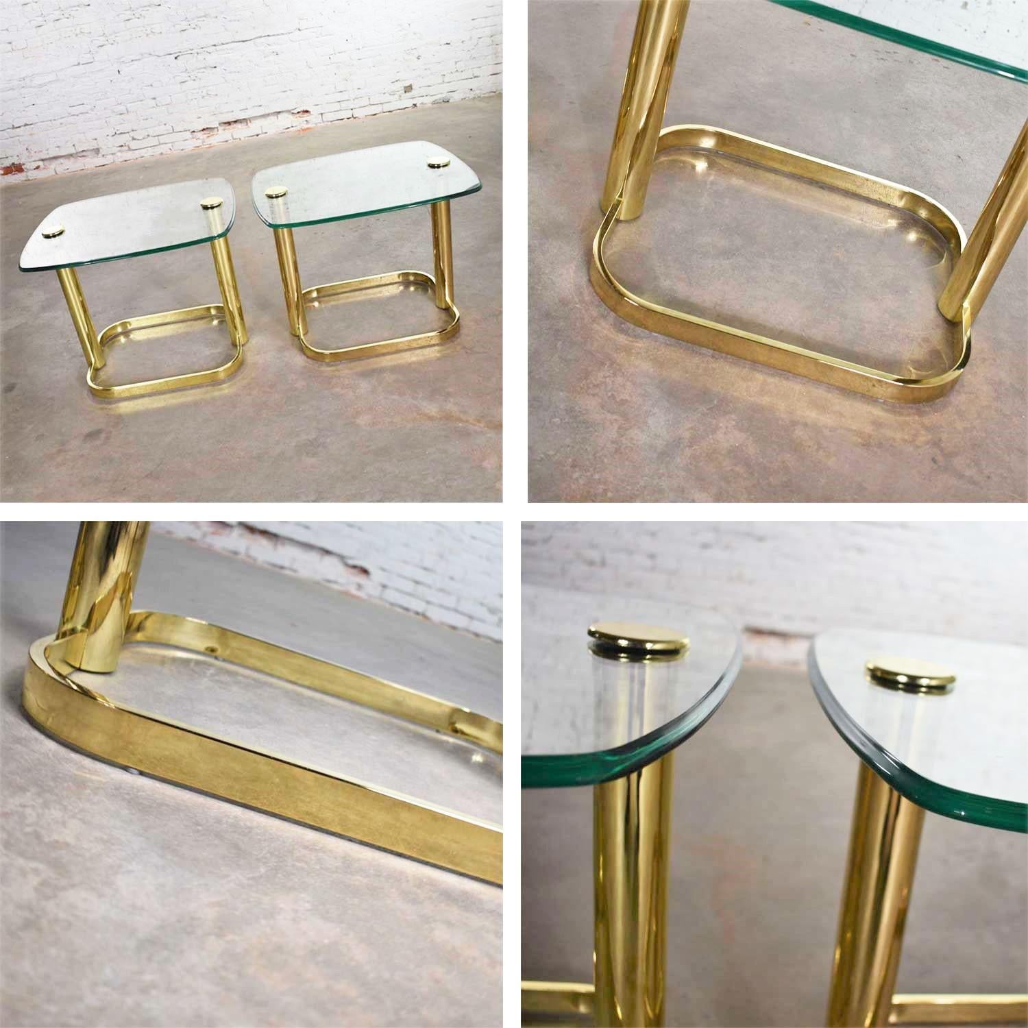 Modern Pair of End Tables Brass Plate & Glass Attr Rosen for The Pace Collection 3