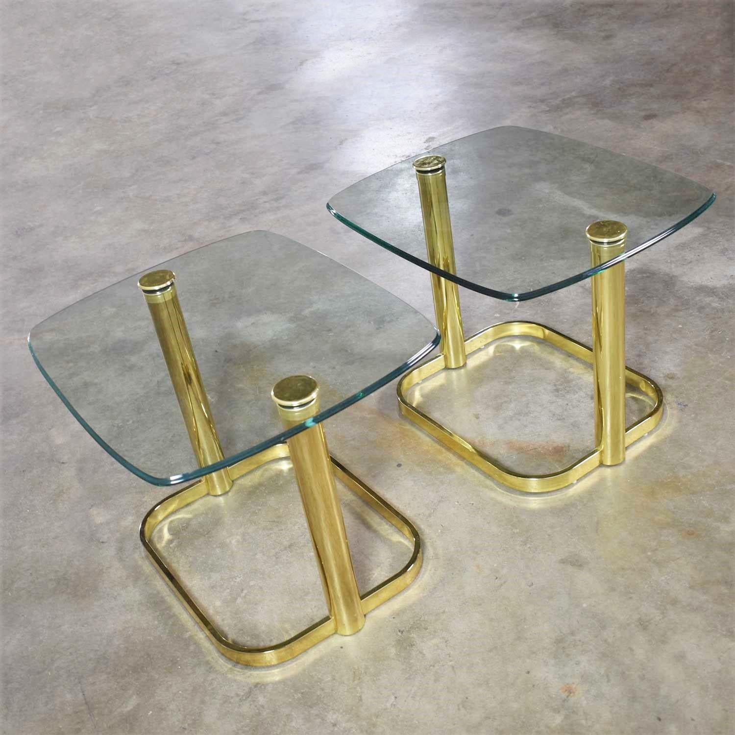 20th Century Modern Pair of End Tables Brass Plate & Glass Attr Rosen for The Pace Collection