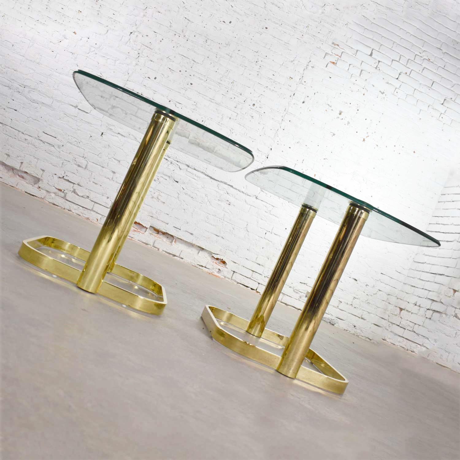 Metal Modern Pair of End Tables Brass Plate & Glass Attr Rosen for The Pace Collection