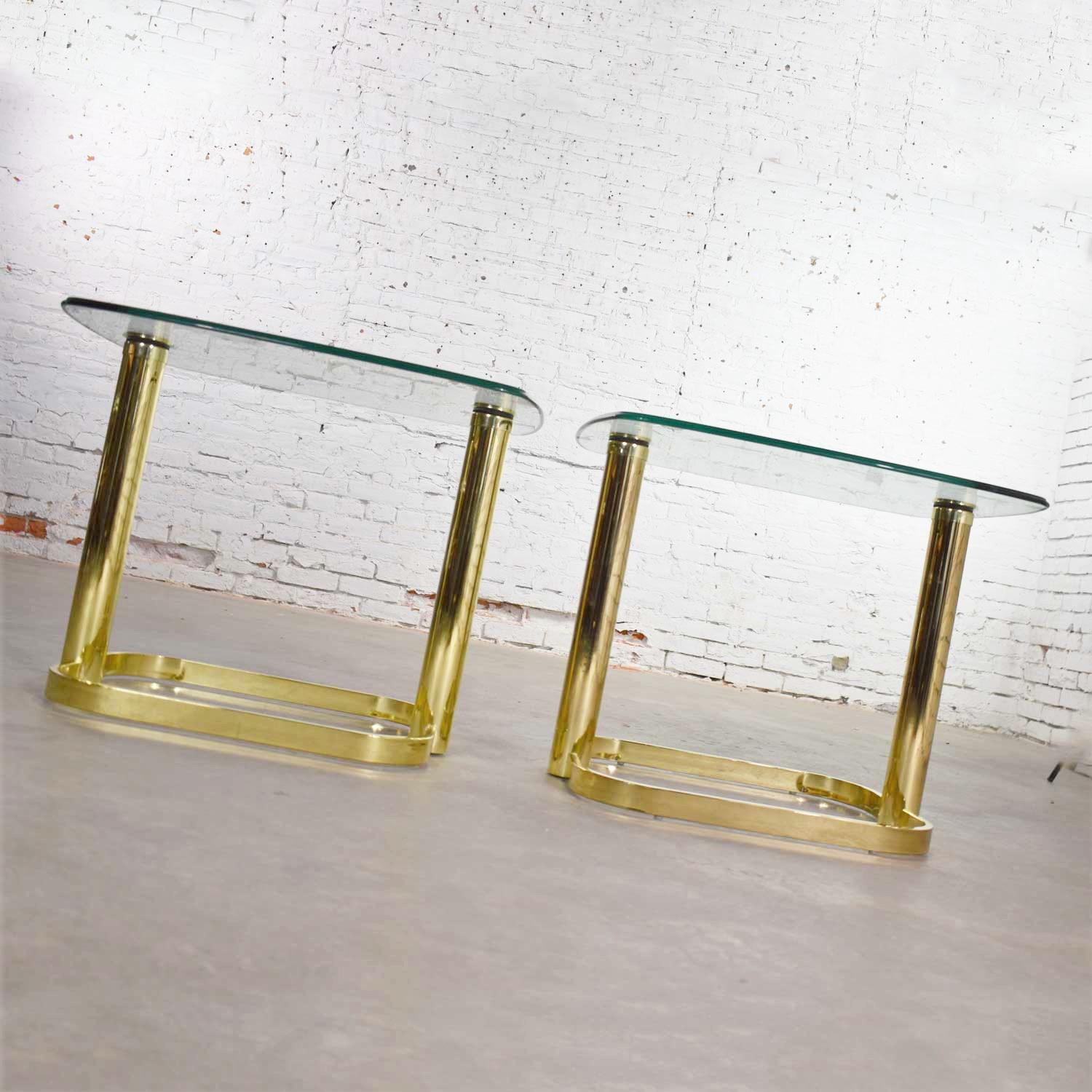 Modern Pair of End Tables Brass Plate & Glass Attr Rosen for The Pace Collection 1