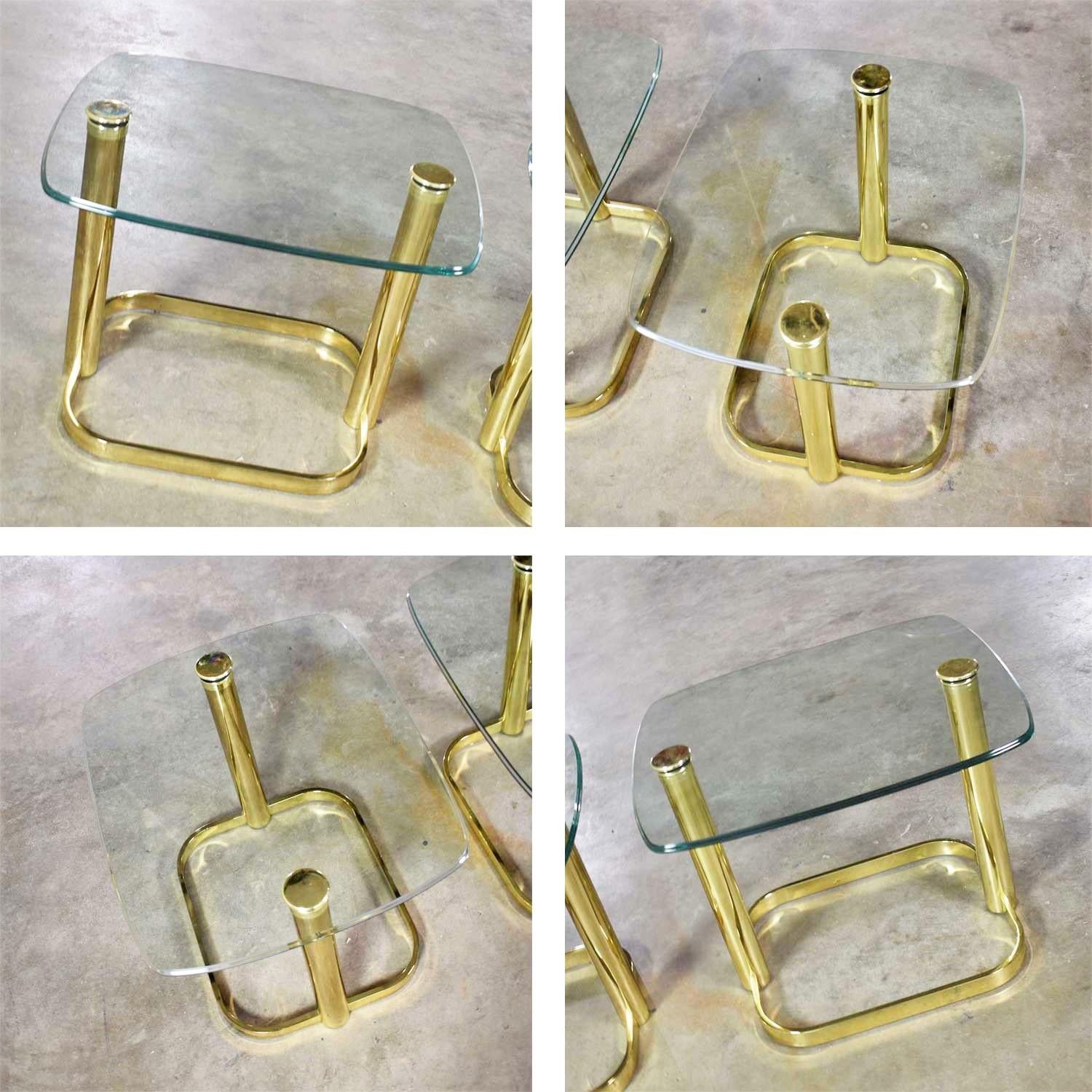 Modern Pair of End Tables Brass Plate & Glass Attr Rosen for The Pace Collection 2