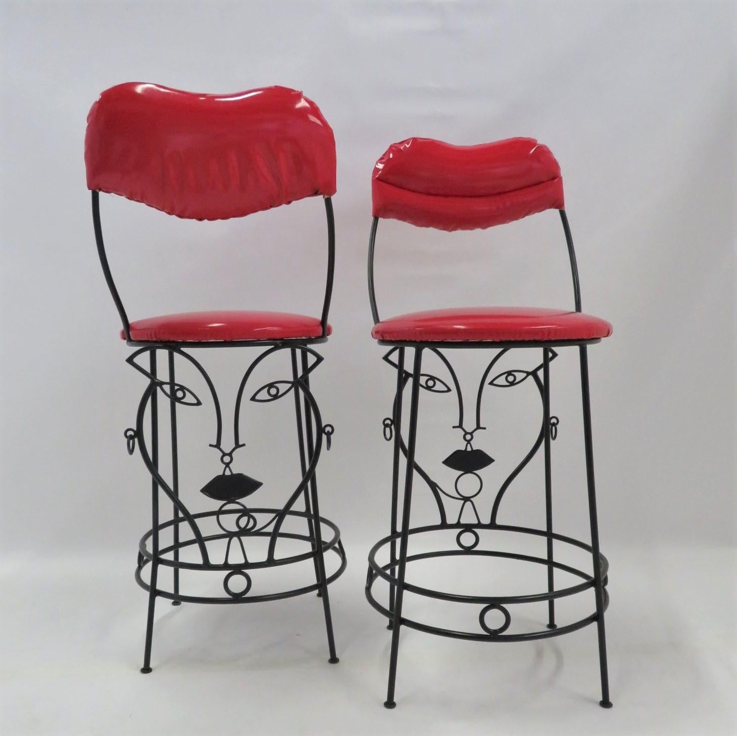  Modern Pair Figurative Bar Stools in the Manner of John Risley 1960s 8