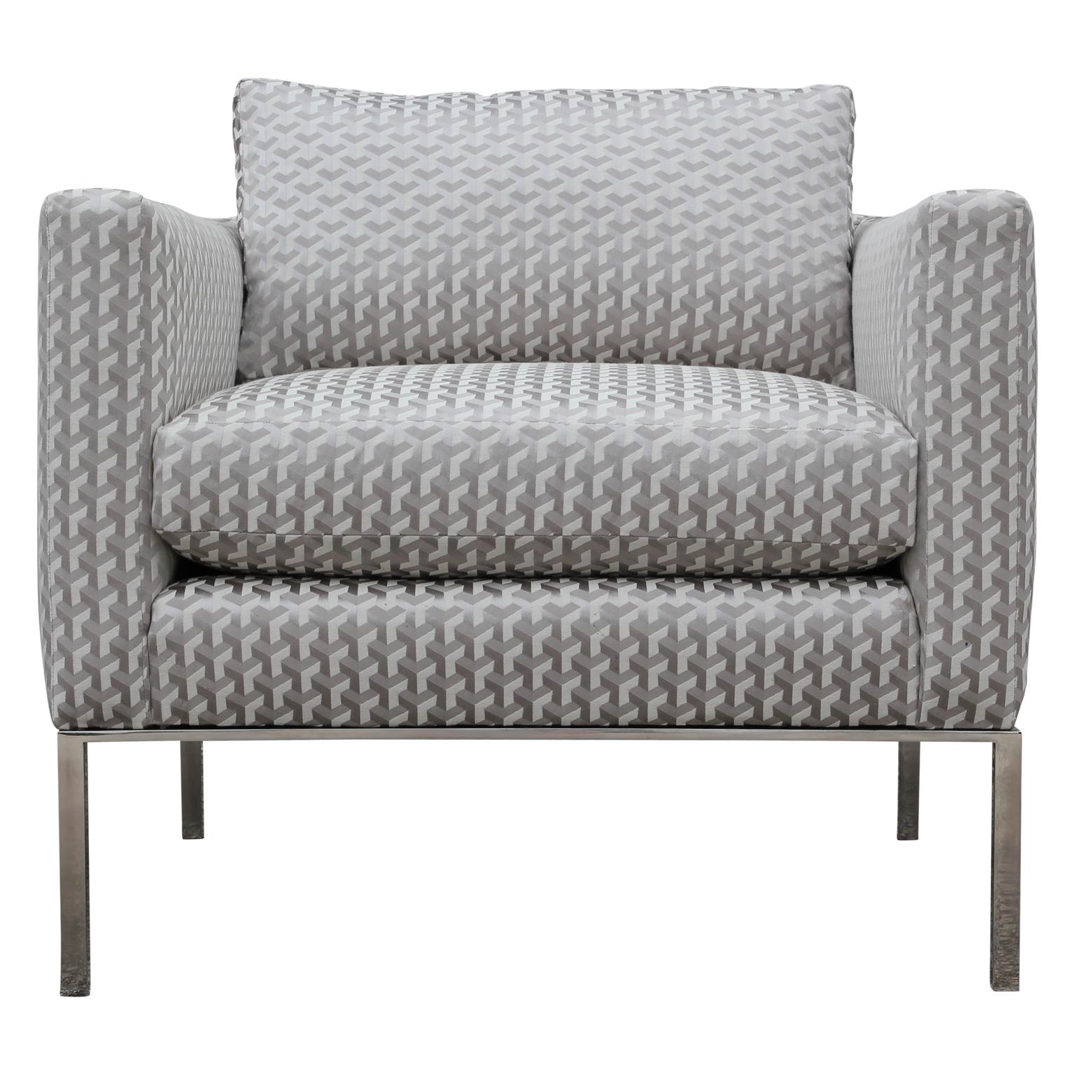 Custom upholstered in a Goyard style fabric, these timeless chairs are sure to please and are perfectly suited for home or the office alike. With clean lines and a Minimalist approach, the chairs will stand the test of time for years to come.