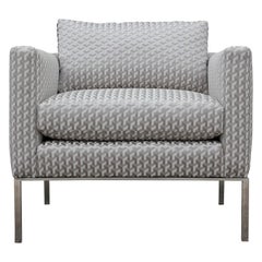 Modern Pair of Geometric Goyard Pattern Modern Lounge Chrome Chairs Knoll Style