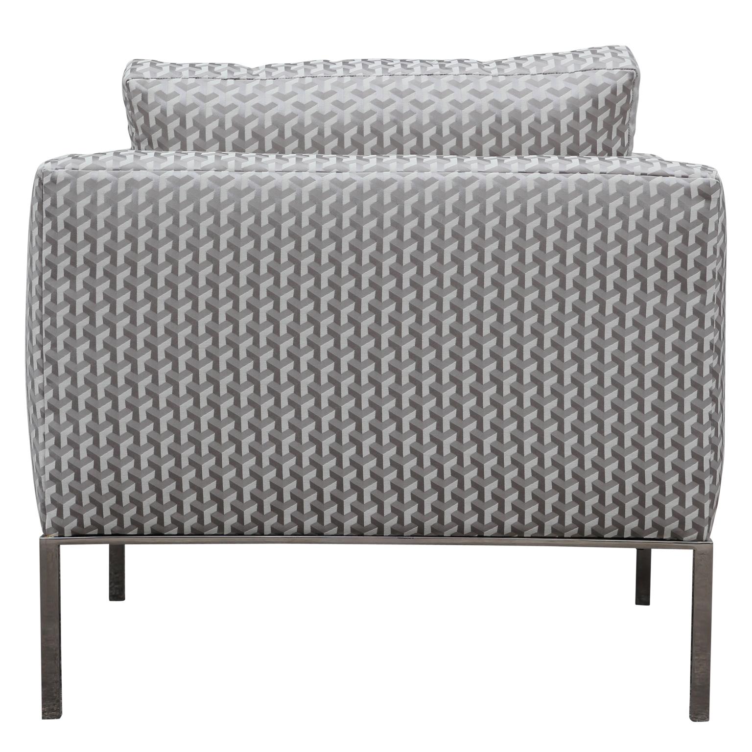 American Modern Pair of Geometric Goyard Pattern Modern Lounge Chrome Chairs Knoll Style