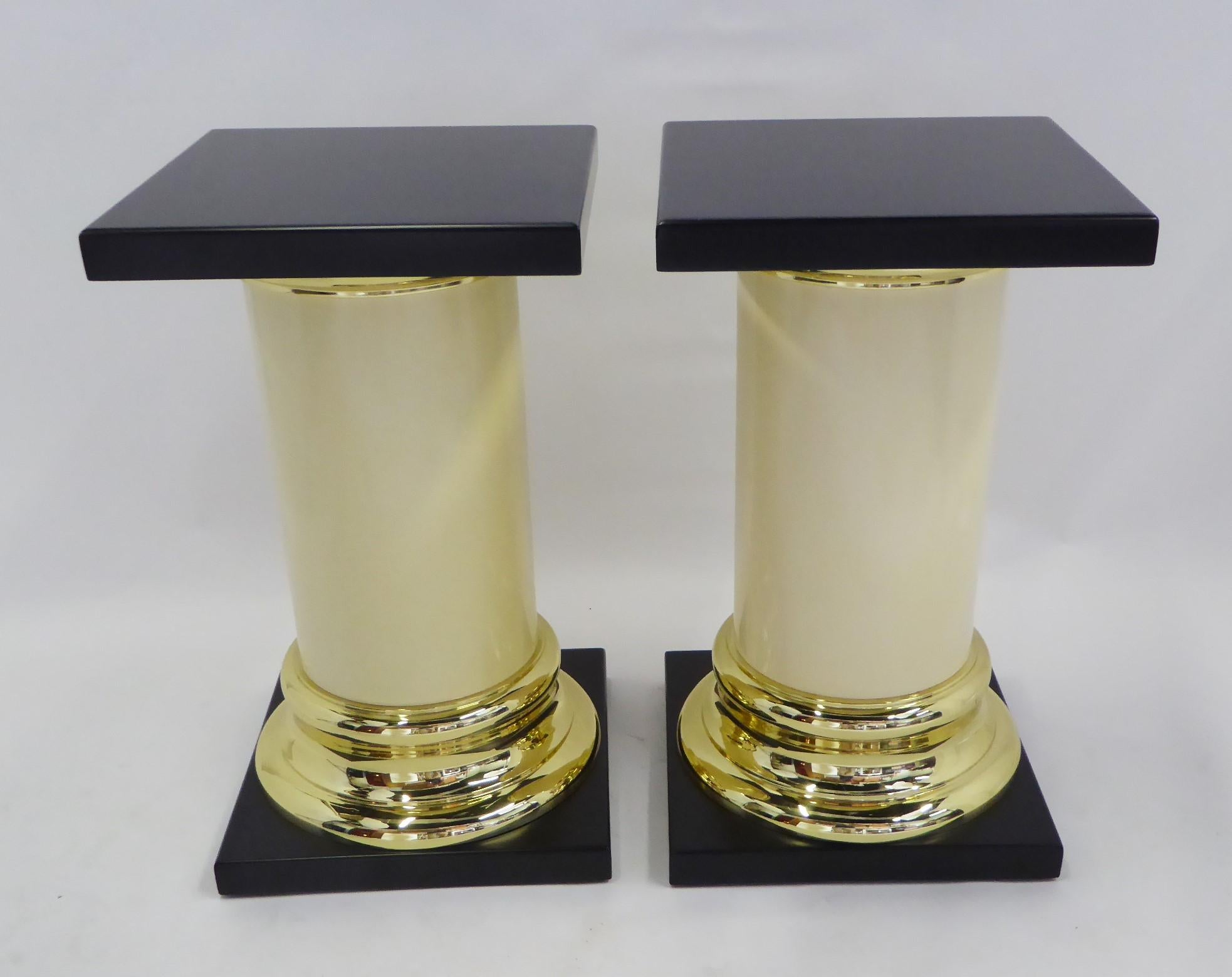 Hollywood Regency Modern Pair Mastercraft Columnar Pedestals Side Tables Neoclassical Style 1960s