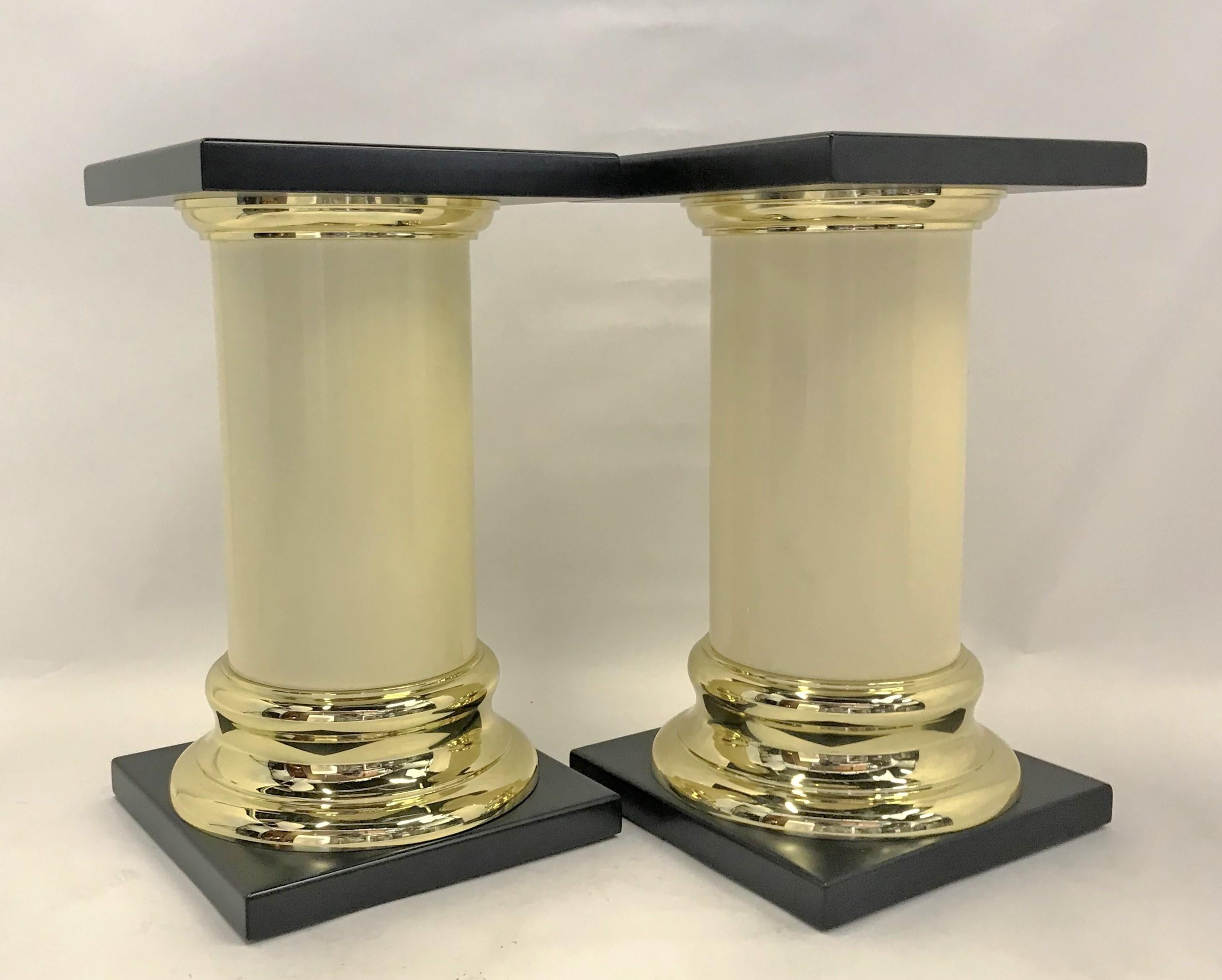 American Modern Pair Mastercraft Columnar Pedestals Side Tables Neoclassical Style 1960s