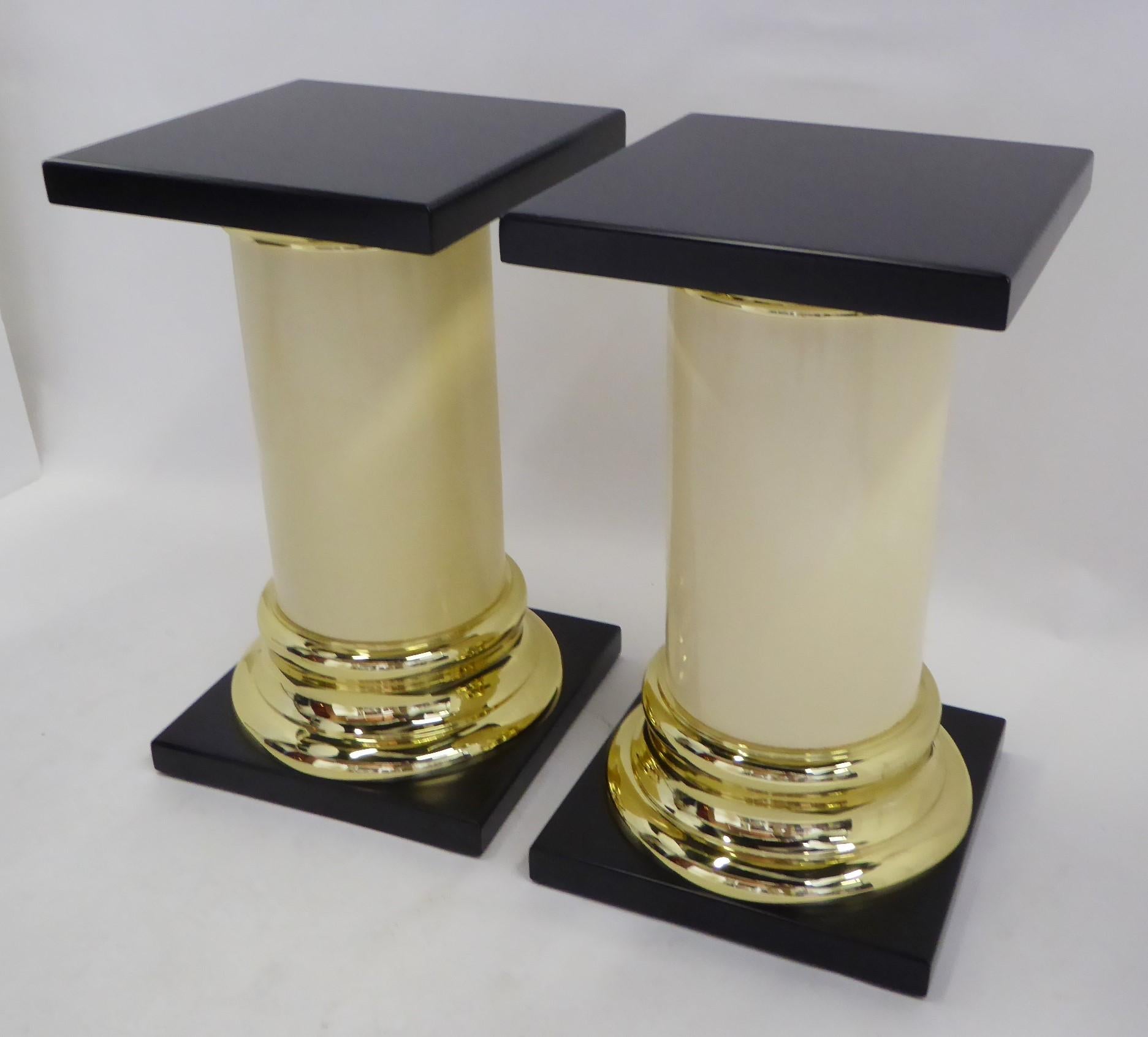 Lacquered Modern Pair Mastercraft Columnar Pedestals Side Tables Neoclassical Style 1960s
