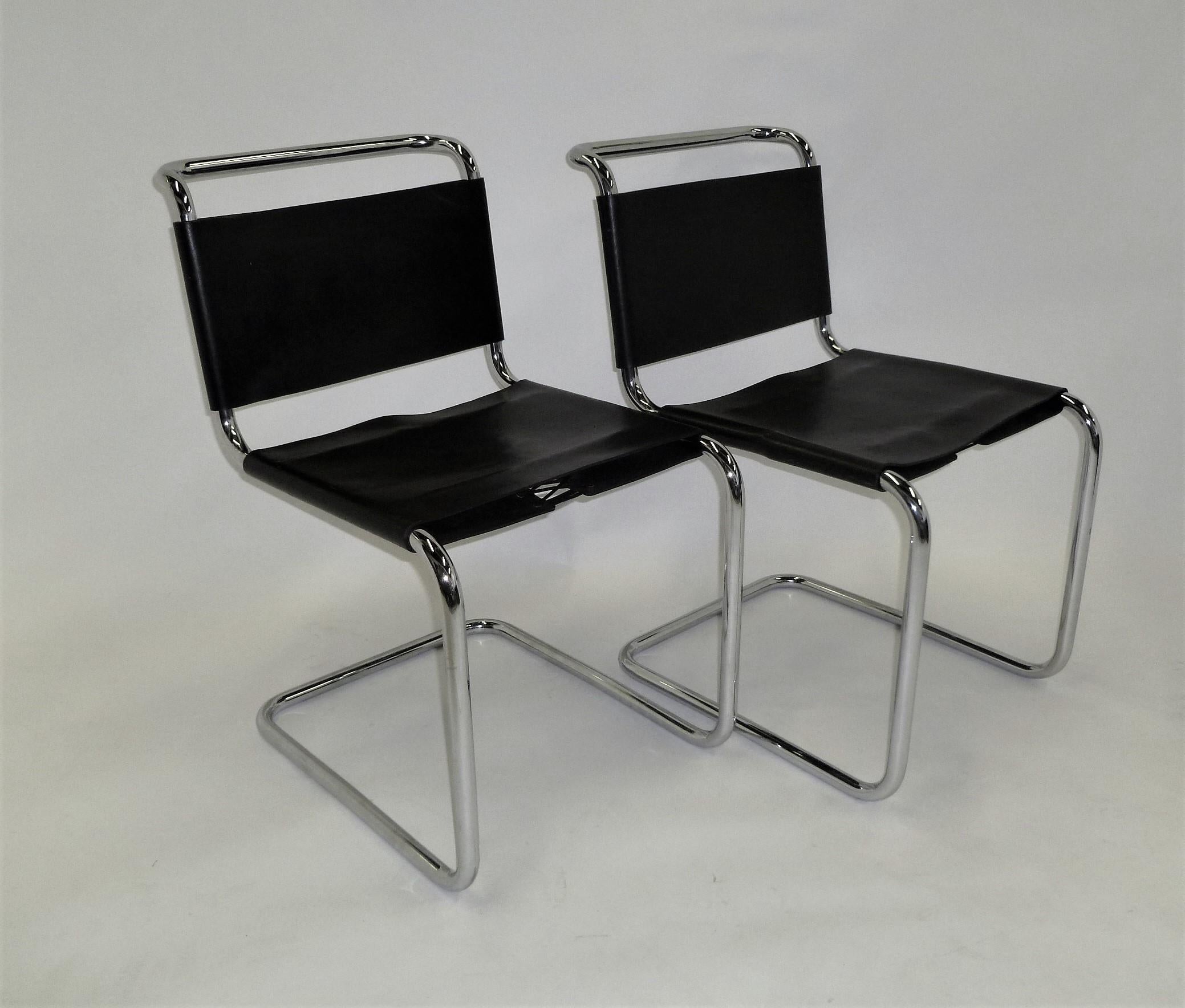 Modern Pair of 1970s Knoll International Black Leather and Chrome Spoleto Chairs 1