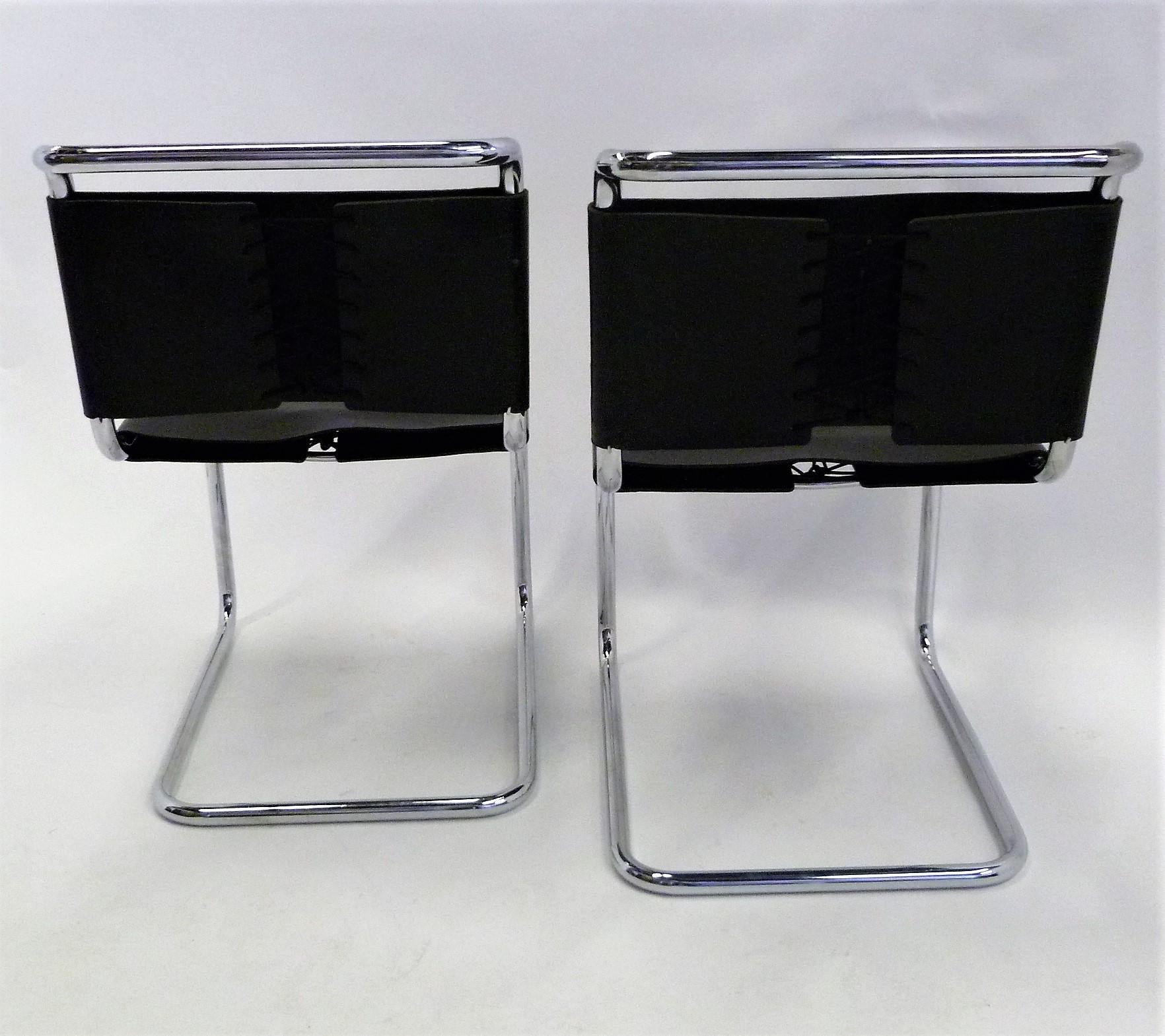 Italian Modern Pair of 1970s Knoll International Black Leather and Chrome Spoleto Chairs