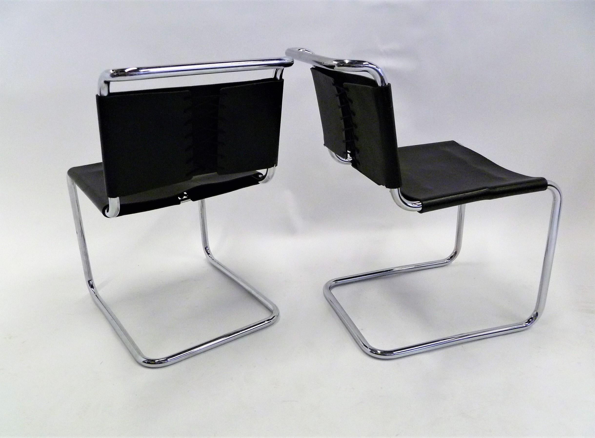 Late 20th Century Modern Pair of 1970s Knoll International Black Leather and Chrome Spoleto Chairs