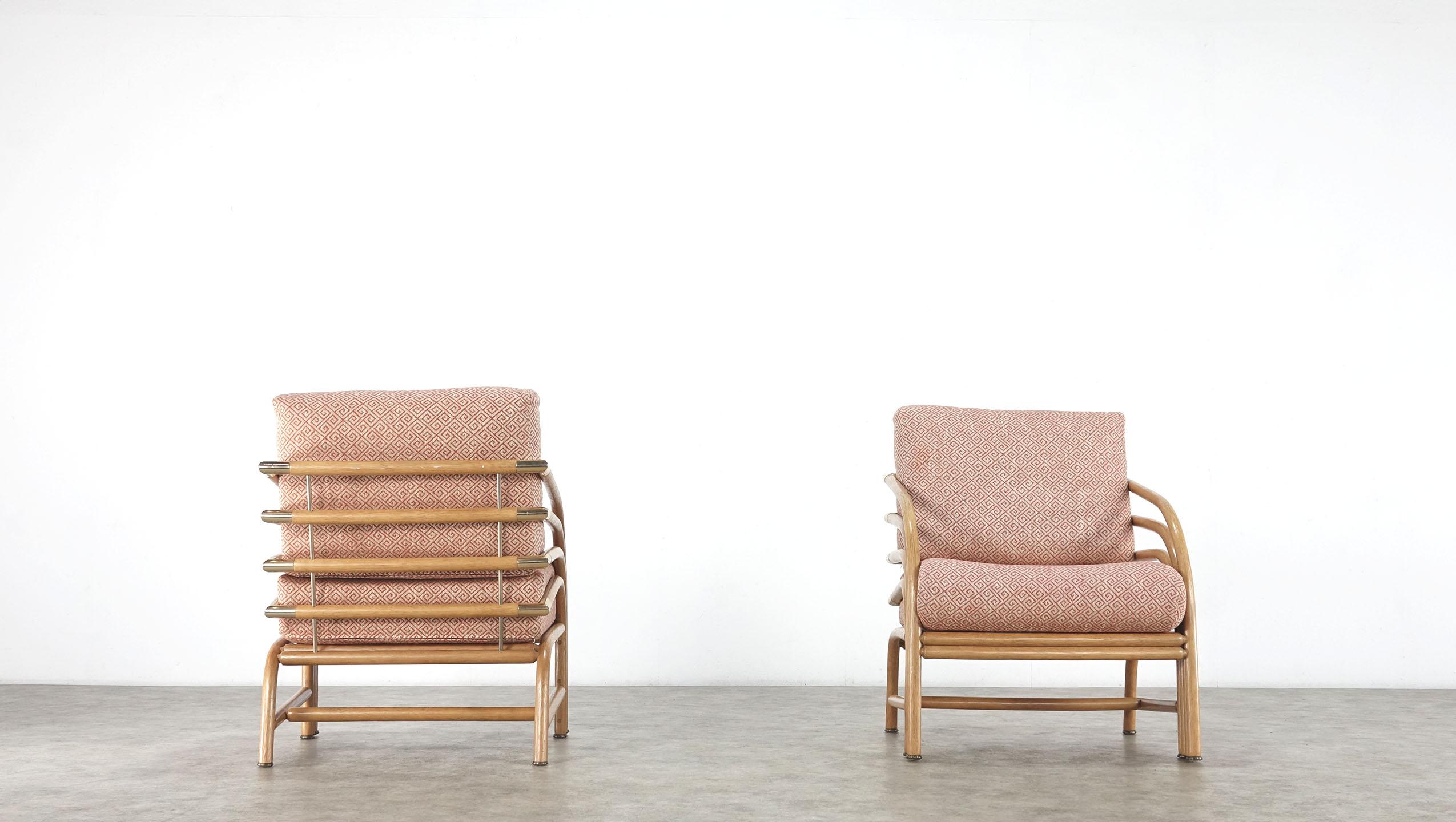 Modern Pair of Bamboo Lounge Chairs with Brass 4