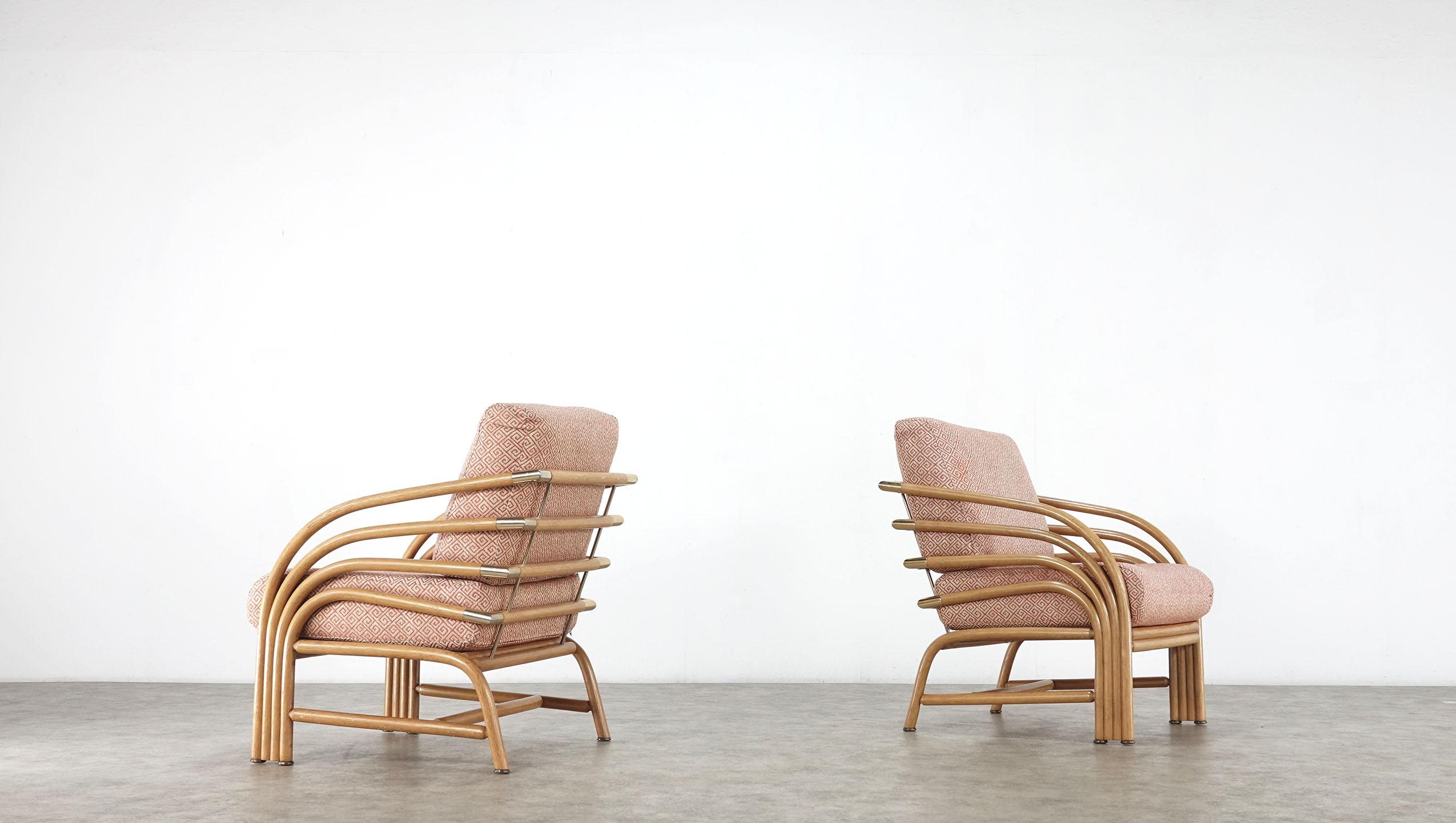 Modern Pair of Bamboo Lounge Chairs with Brass 7
