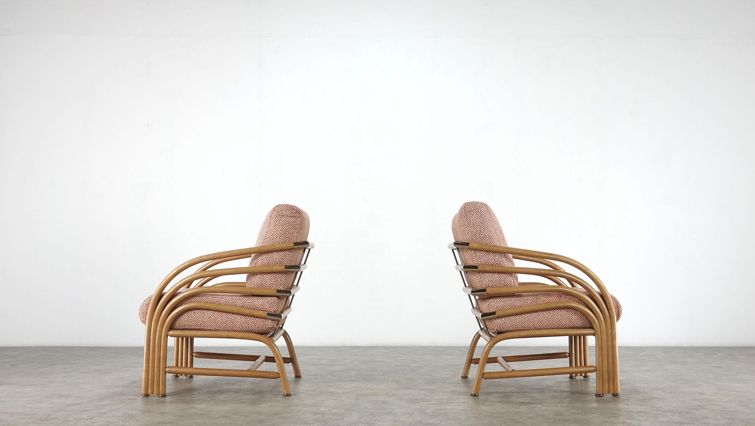Modern Pair of Bamboo Lounge Chairs with Brass 9