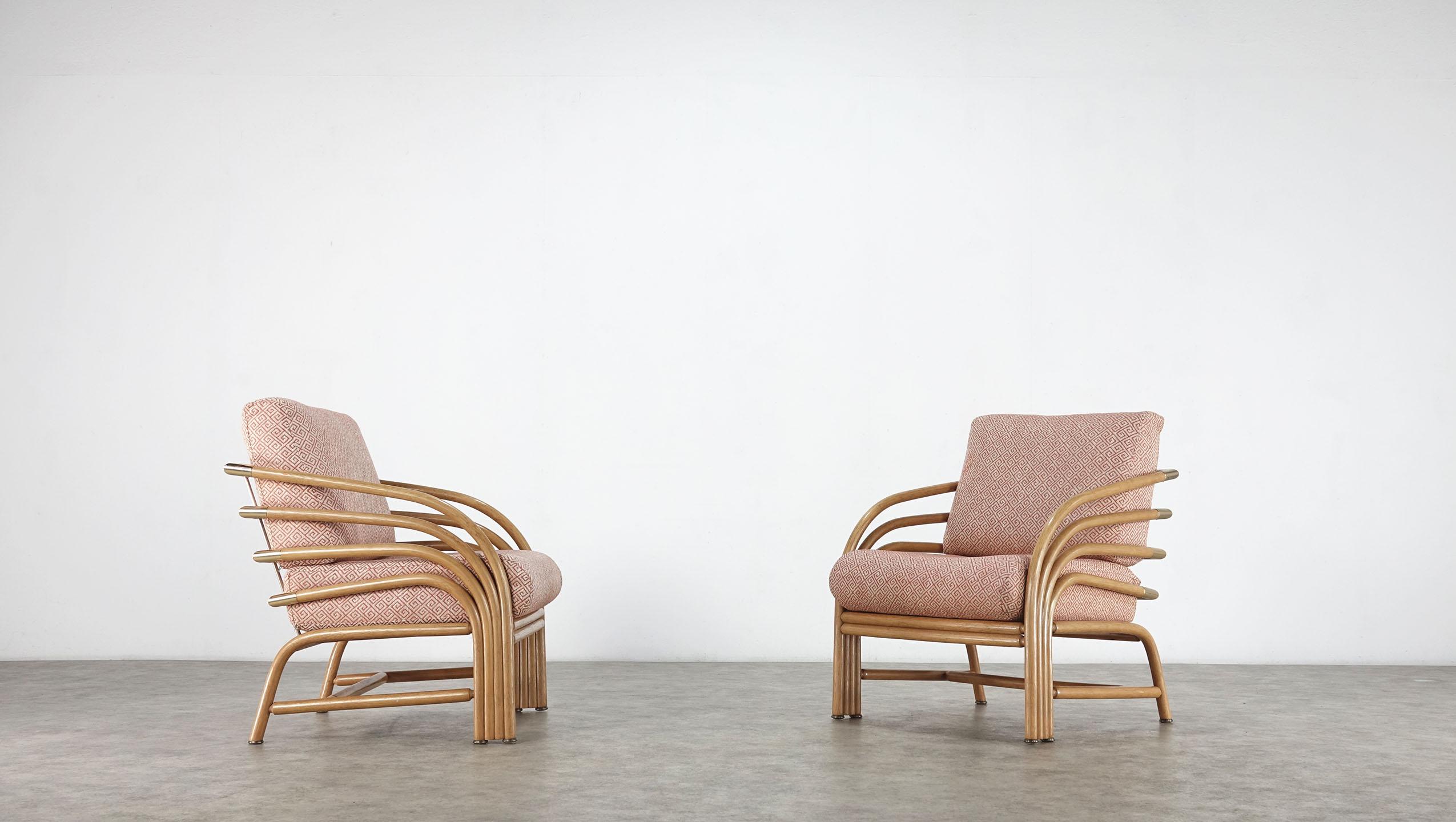 Modern Pair of Bamboo Lounge Chairs with Brass 10