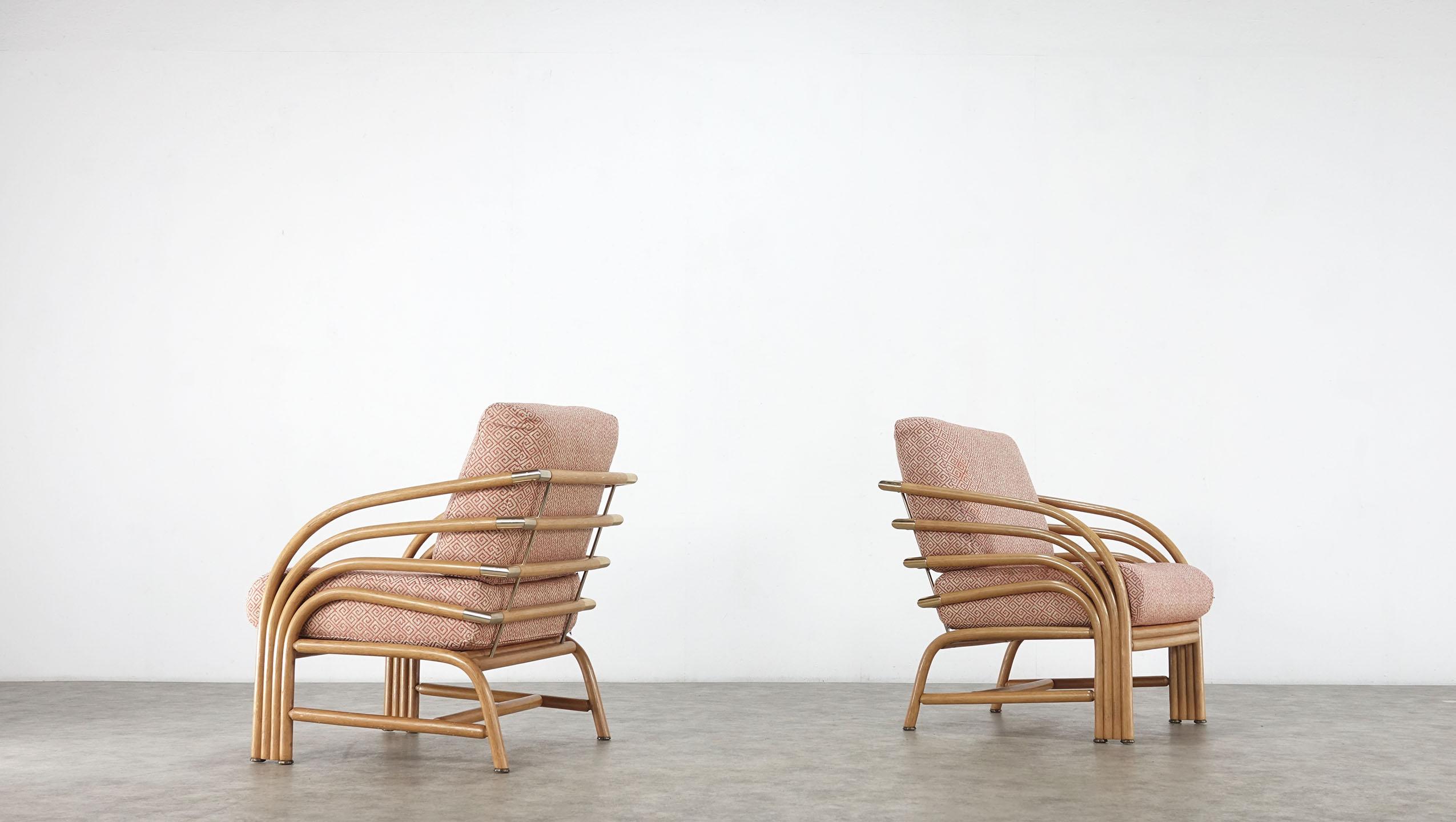 Modern Pair of Bamboo Lounge Chairs with Brass 12