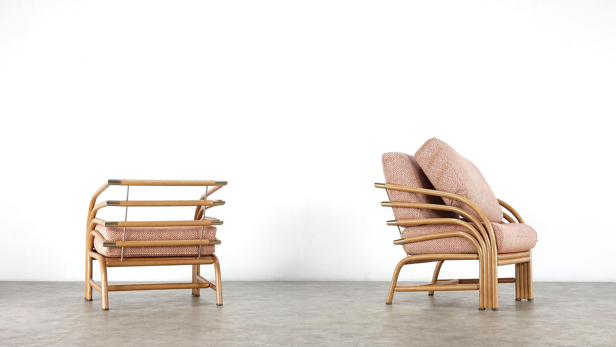Modern Pair of Bamboo Lounge Chairs with Brass 13