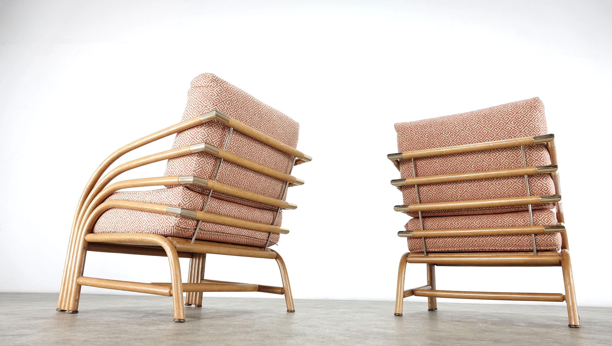 Modern Pair of Bamboo Lounge Chairs with Brass 1