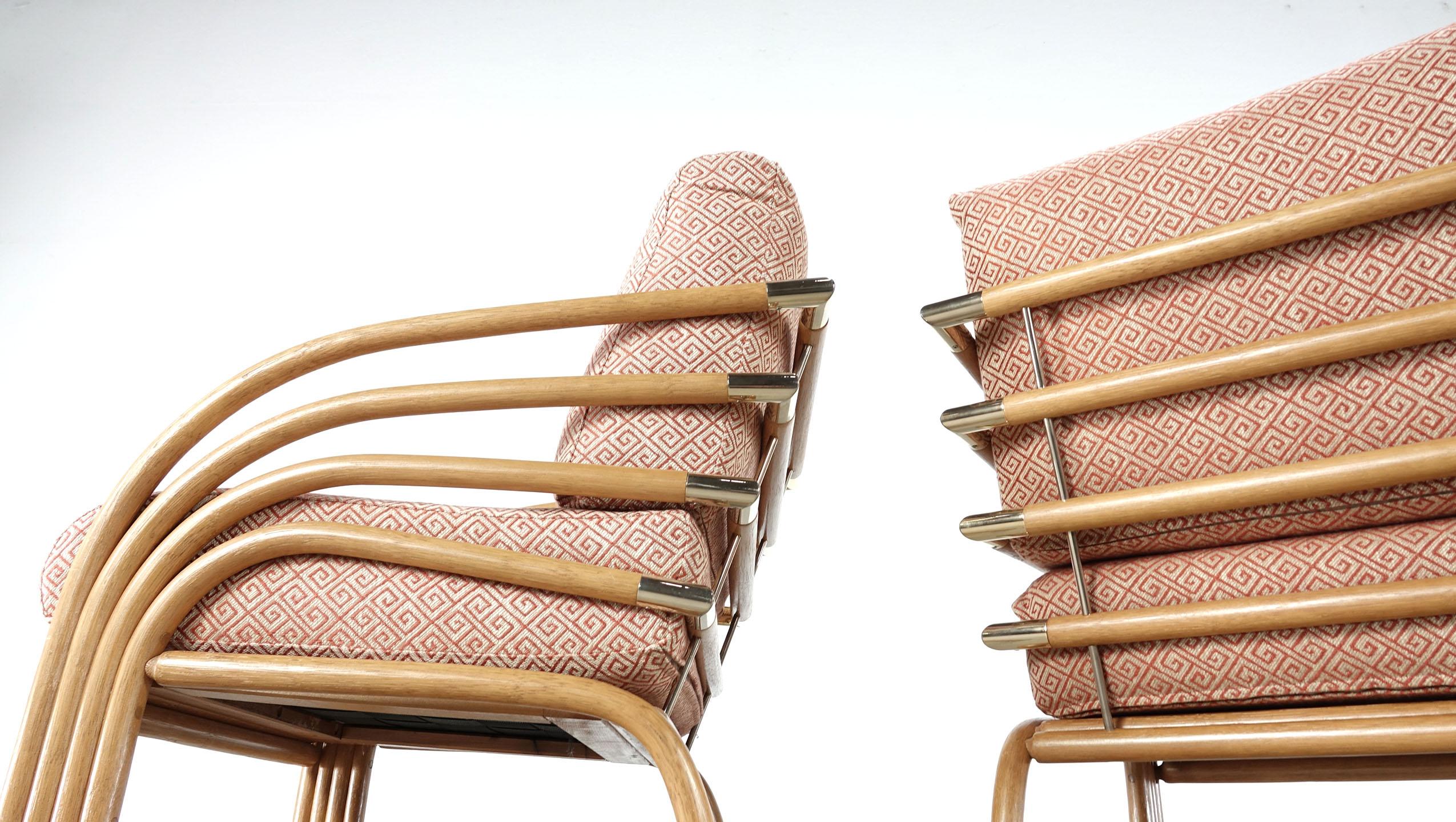 Modern Pair of Bamboo Lounge Chairs with Brass 3