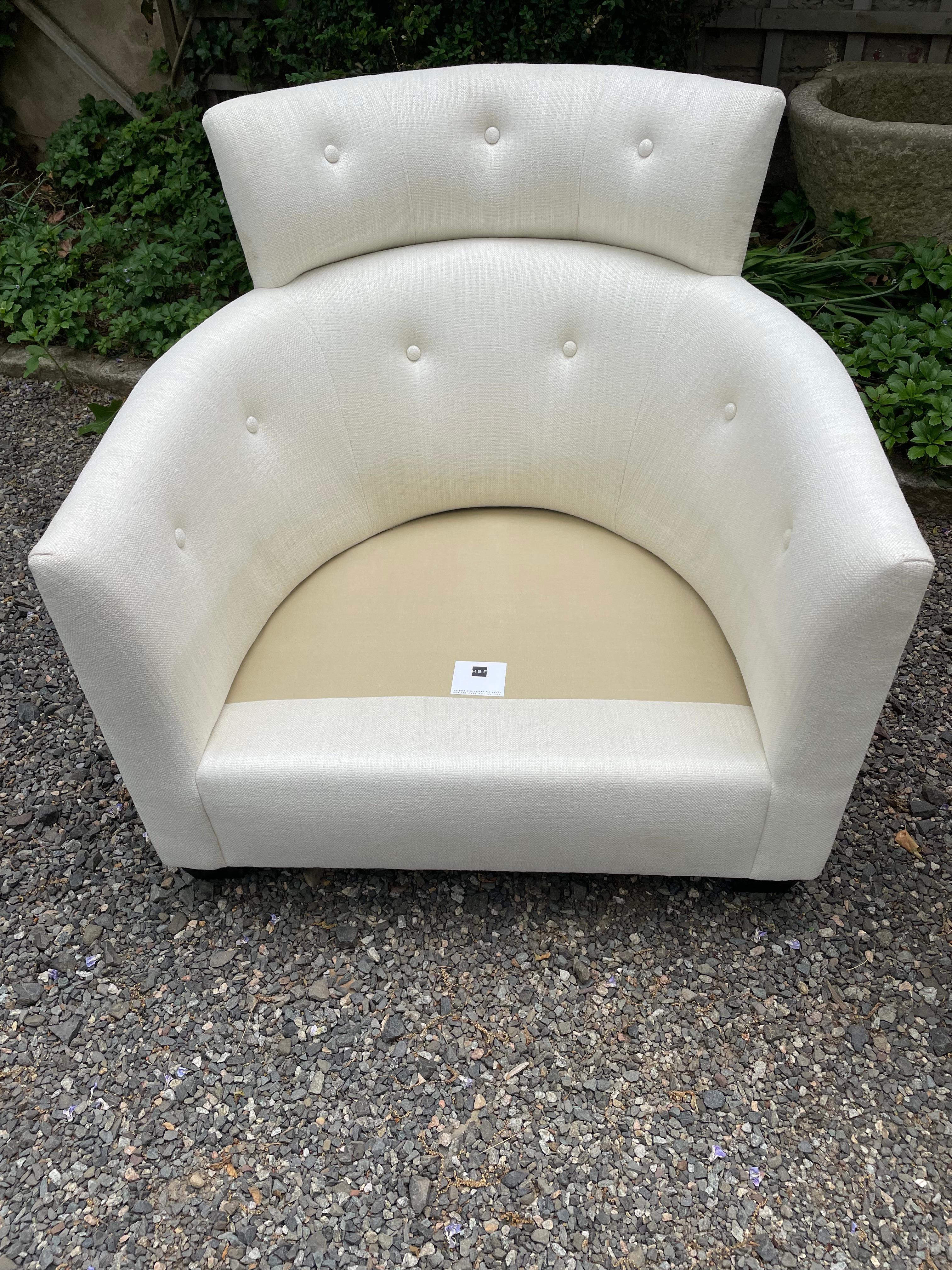 Upholstery Modern Pair of Barrel Back Curvy Club Lounge Chairs For Sale
