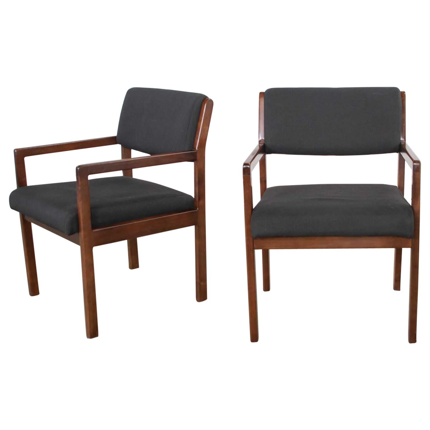 Modern Pair of Black and Walnut Tone Wood Accent or Dining Armchairs by Haworth For Sale