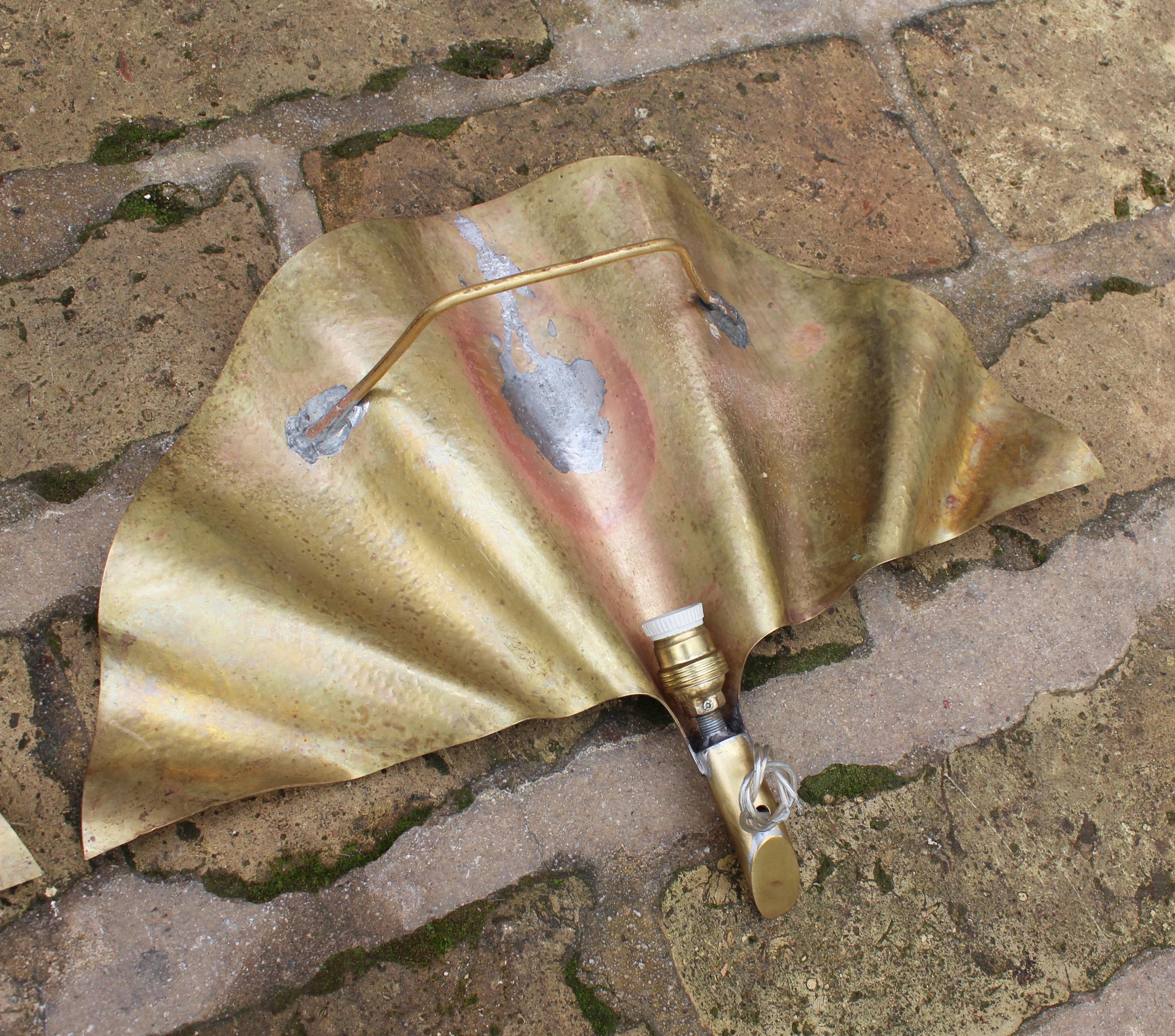 Modern Pair of Brass Leaf Shaped Wall Lamps 2