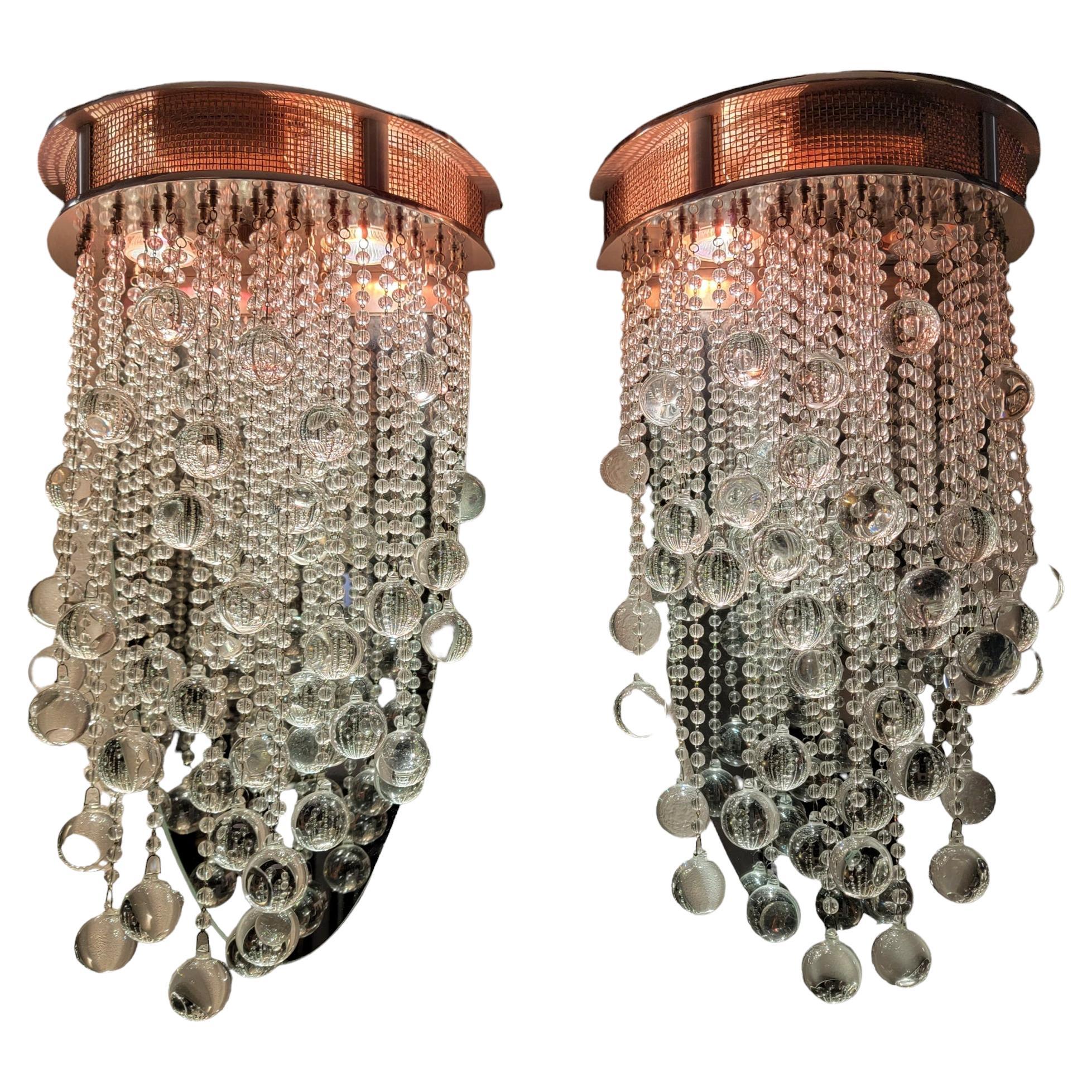 Modern Pair of Crystal Todd Rugee Sconces
