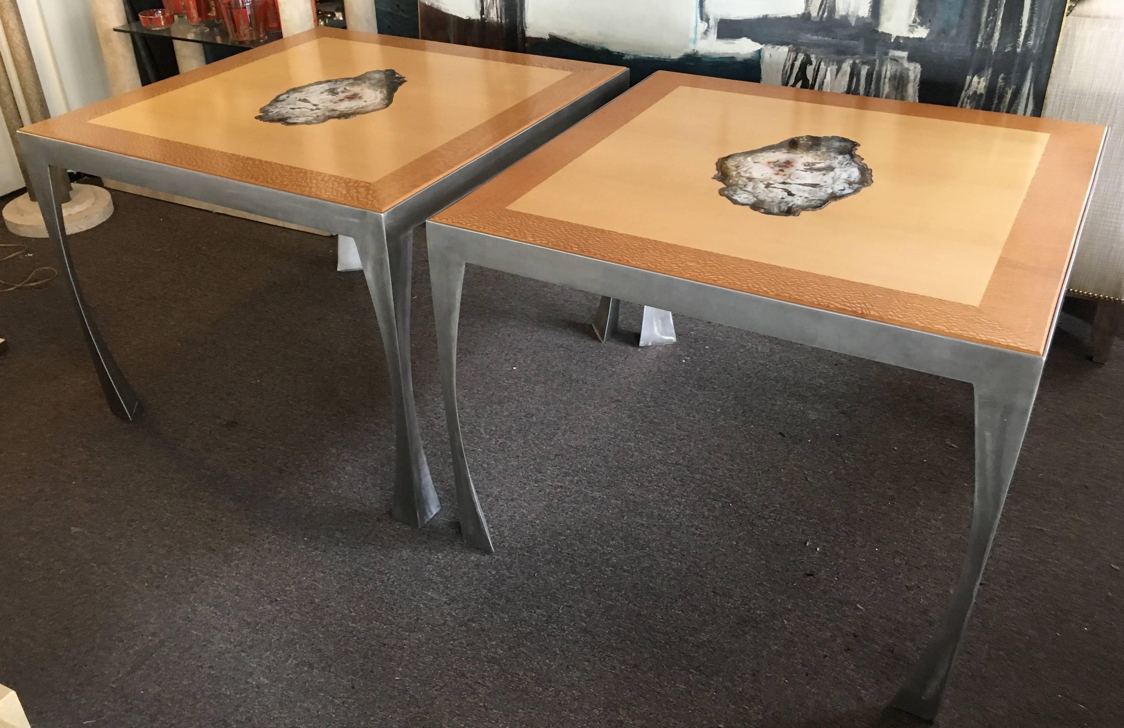 Late 20th Century Architect Designed Custom Maple and Steel Contemporary Dining Tables Pair