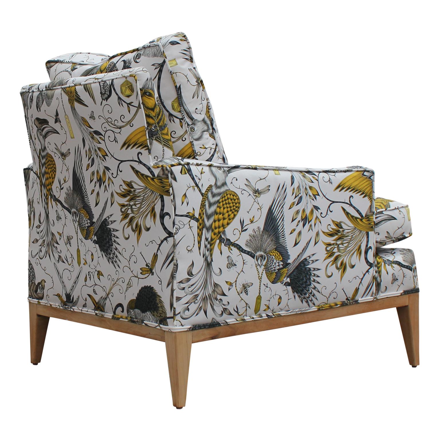 chairs with bird print fabric