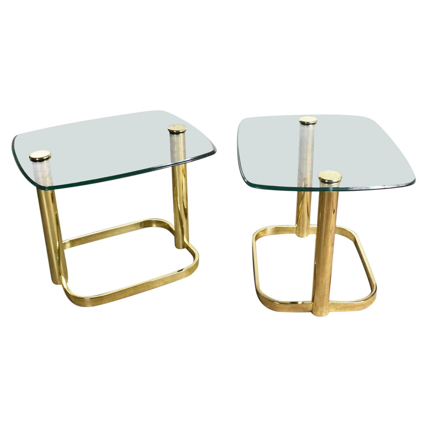 Modern Pair of End Tables Brass Plate & Glass Attr Rosen for The Pace Collection