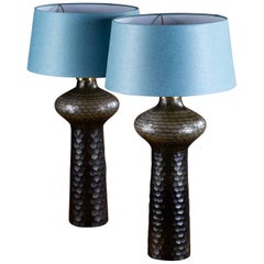 Modern Pair of Facet Glass Lamps Custom Shade from Holland