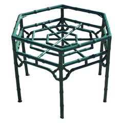 Modern Pair of Gorgeous Green Lacquer Hexagonal Faux Bamboo End / Side Tables