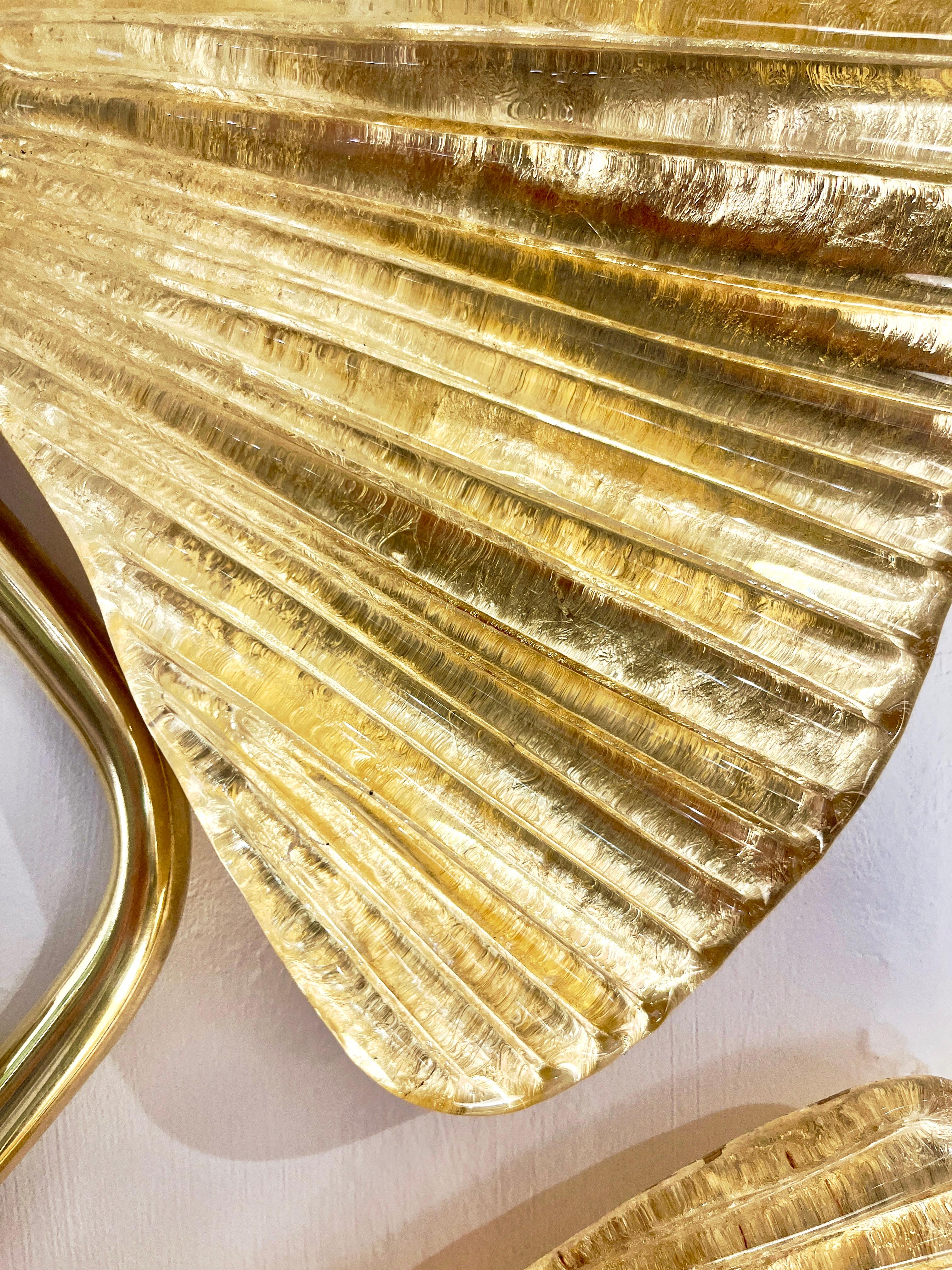 Coppia moderna di lampade a 6 rami in vetro di Murano e cristallo con foglia d'oro in vendita 2