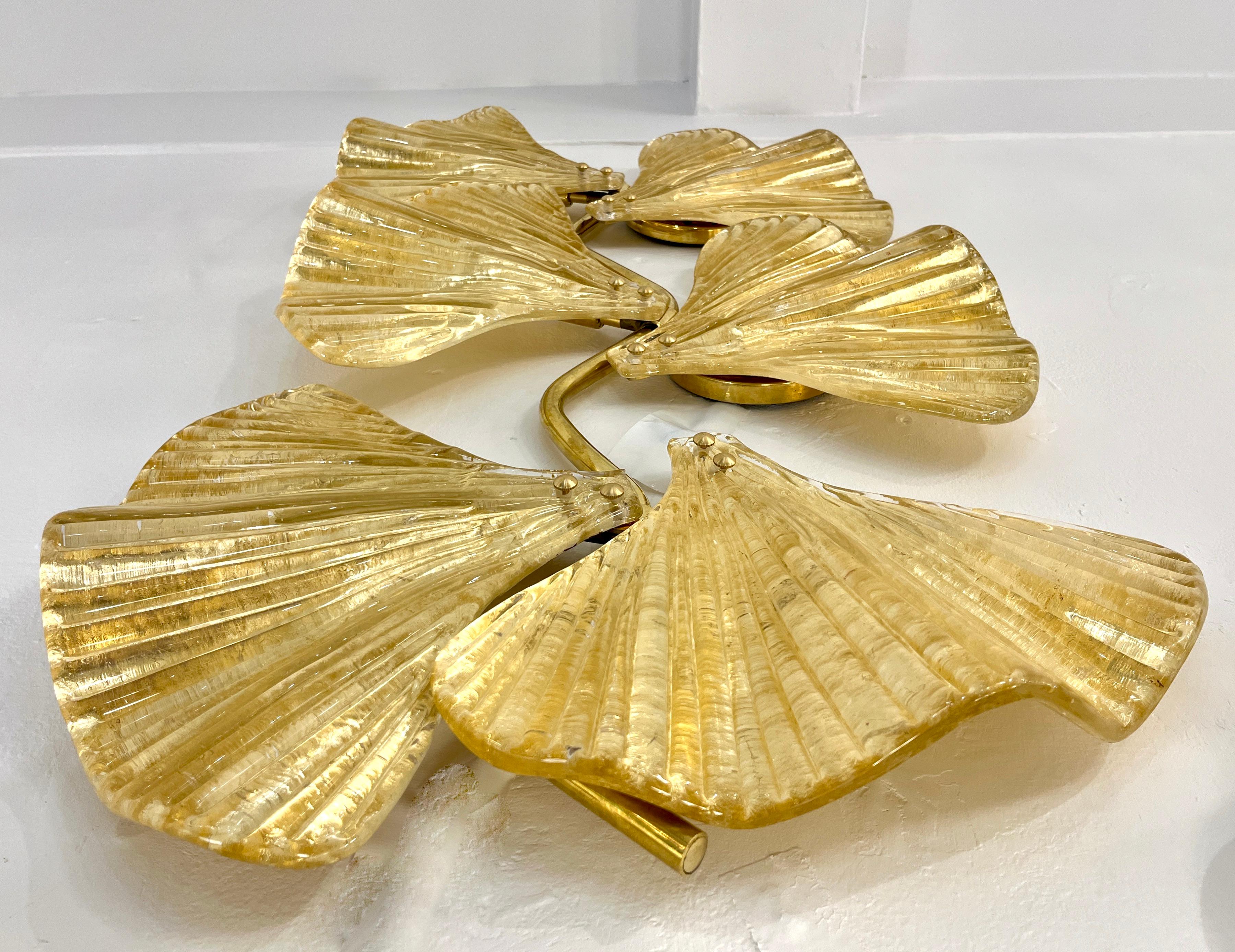 Paire moderne d'appliques à 6 branches en verre de Murano doré à la feuille et au cristal d'Italie  en vente 3