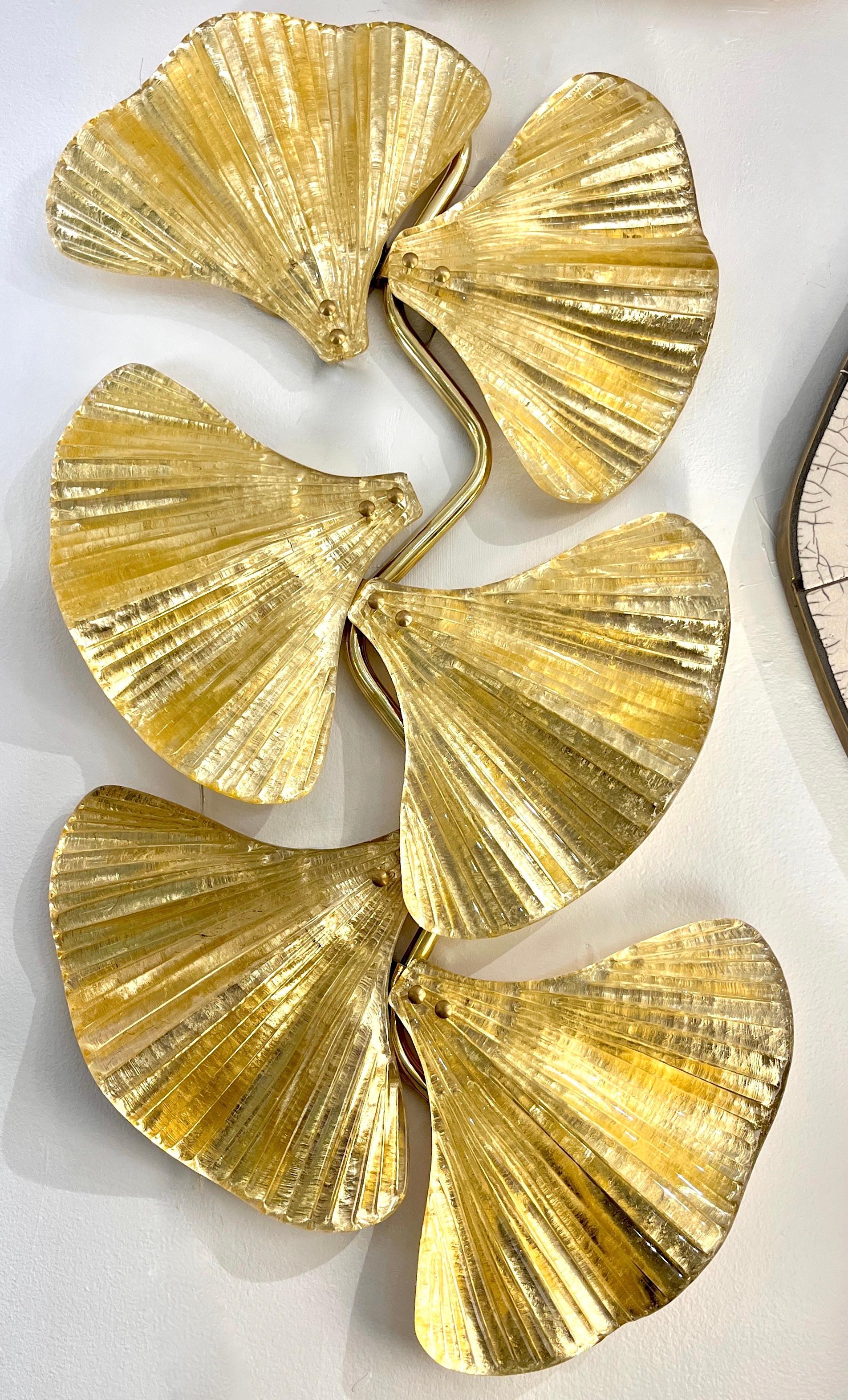 Paire moderne d'appliques à 6 branches en verre de Murano doré à la feuille et au cristal d'Italie  en vente 4