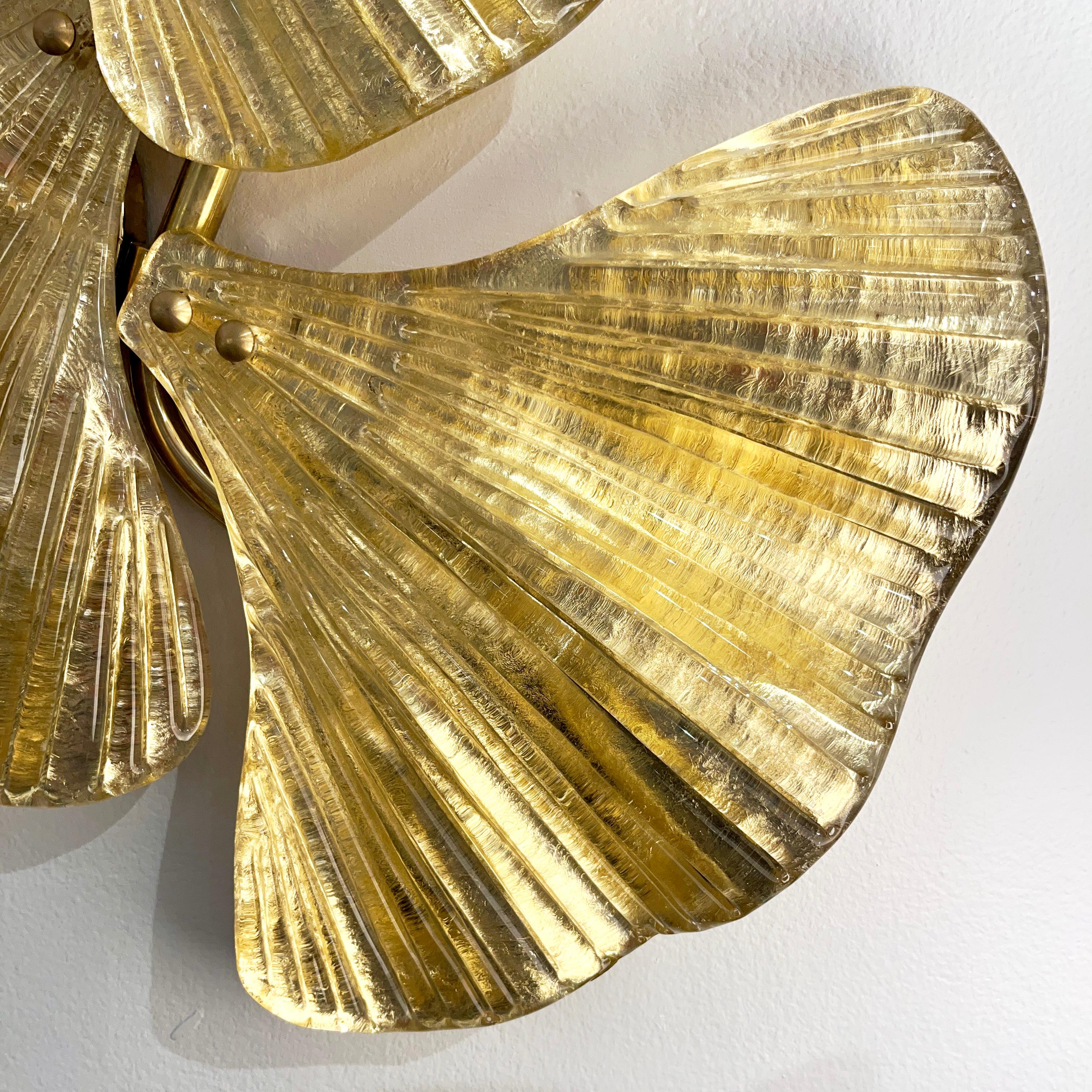 Paire moderne d'appliques à 6 branches en verre de Murano doré à la feuille et au cristal d'Italie  Neuf - En vente à New York, NY