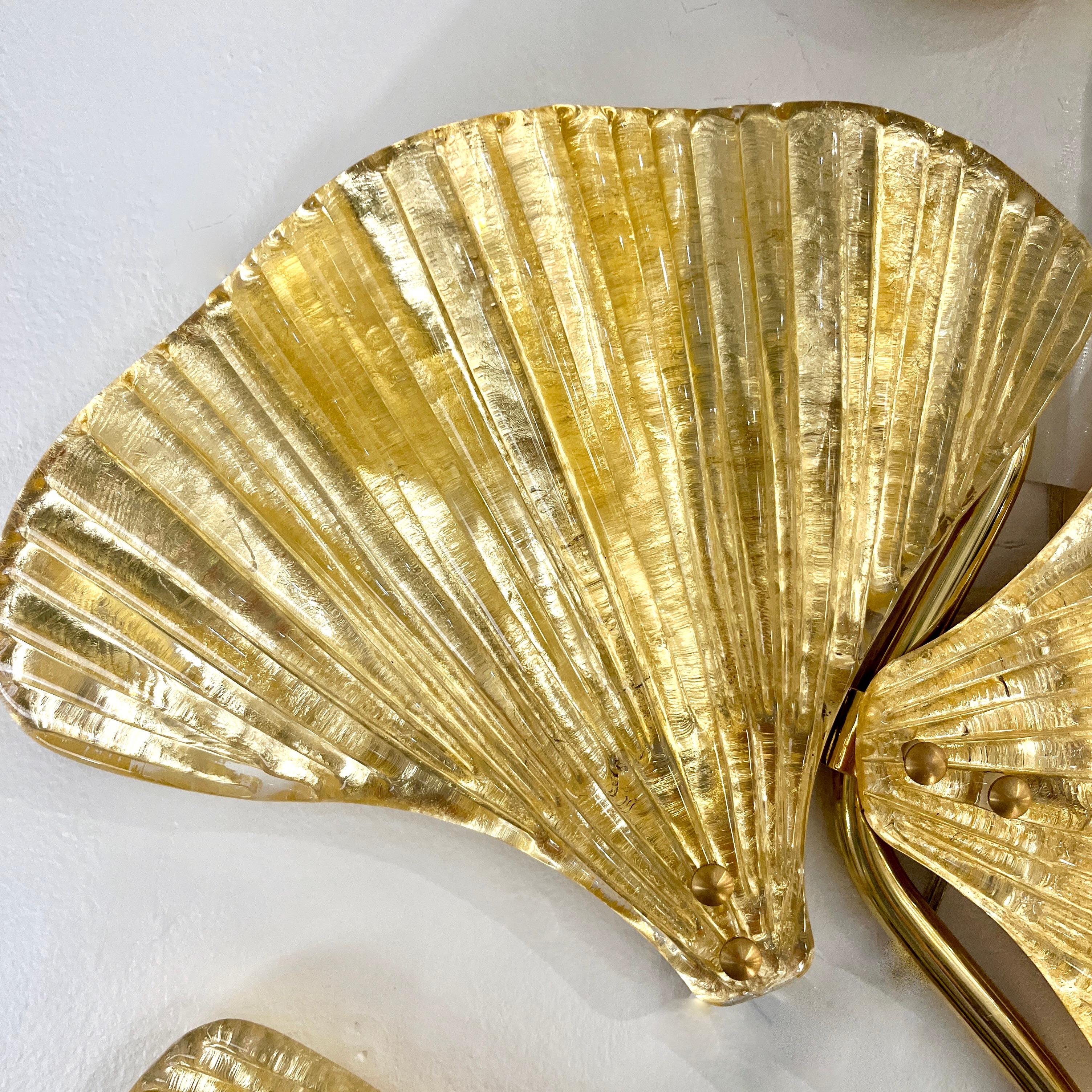 Paire moderne d'appliques à 6 branches en verre de Murano doré à la feuille et au cristal d'Italie  en vente 1