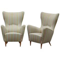 Modern Pair of Italian Wingback Lounge Chairs Paola Buffa Style