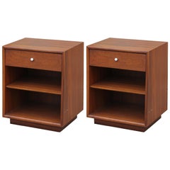 Modern Pair of Kipp Stewart for Drexel Single Drawer Walnut Nightstands