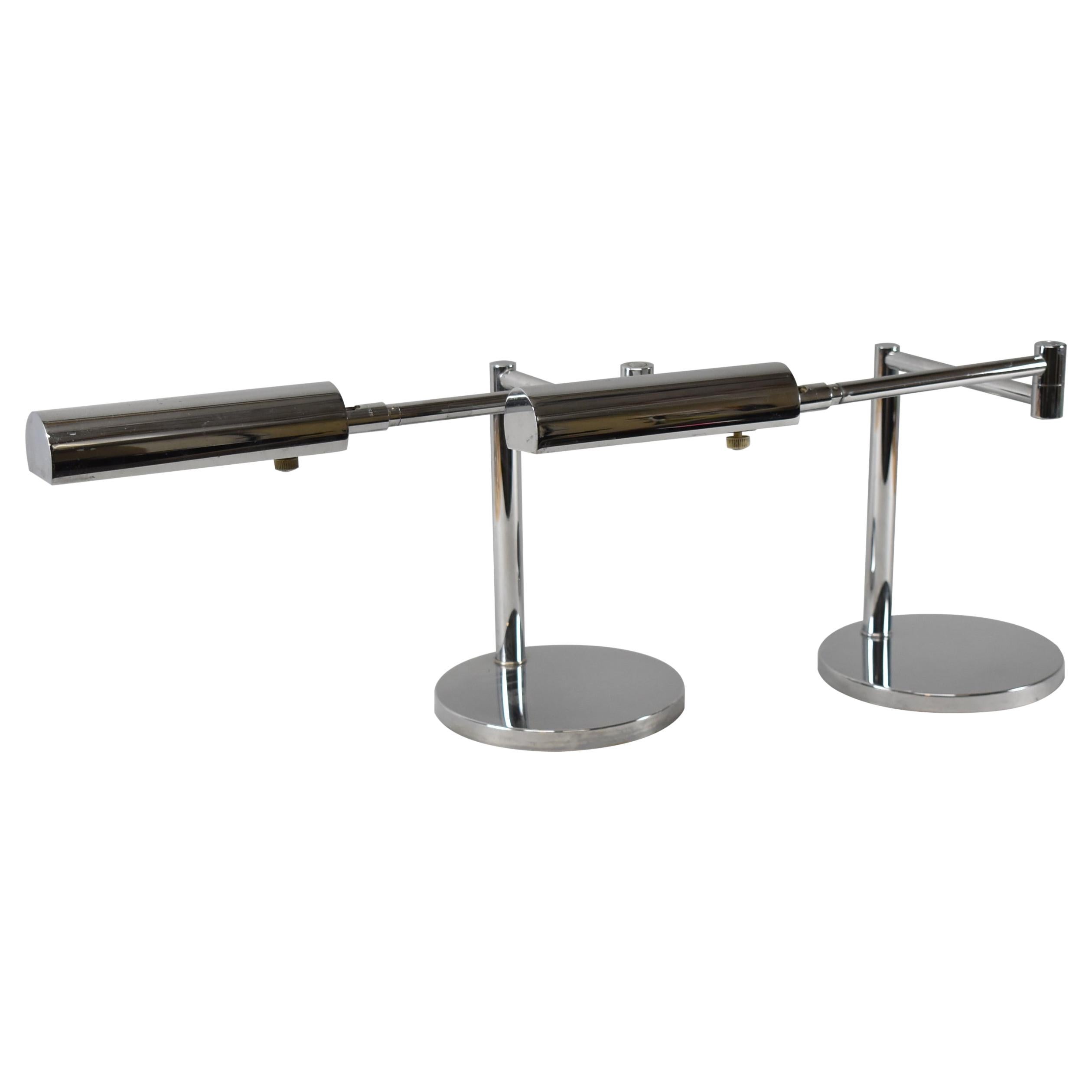 Modern Pair of Koch & Lowy Chrome Swing Arm Lamps Adjustable For Sale