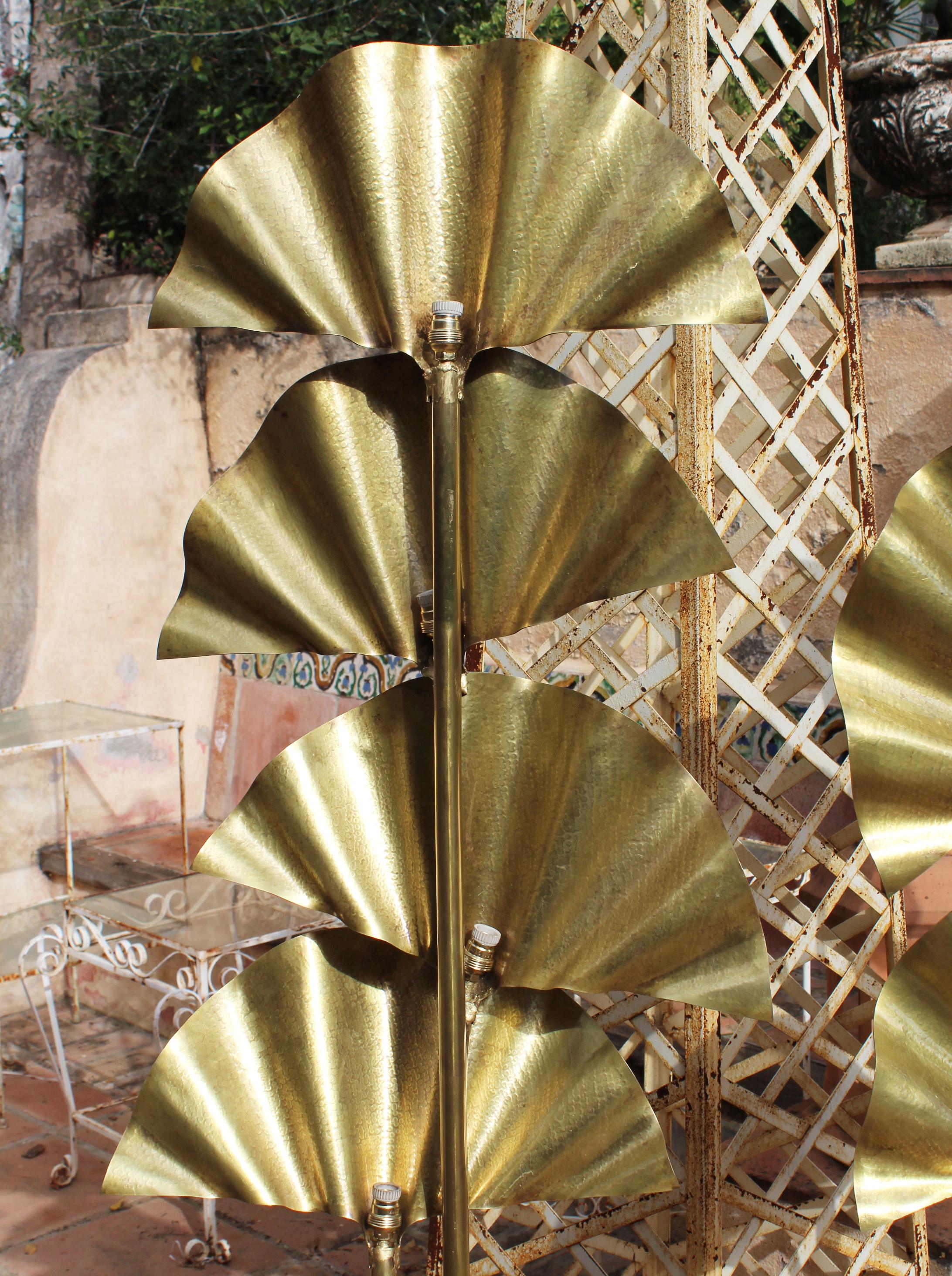 Modern Pair of Leaf Shaped Brass Standing Lamps 1